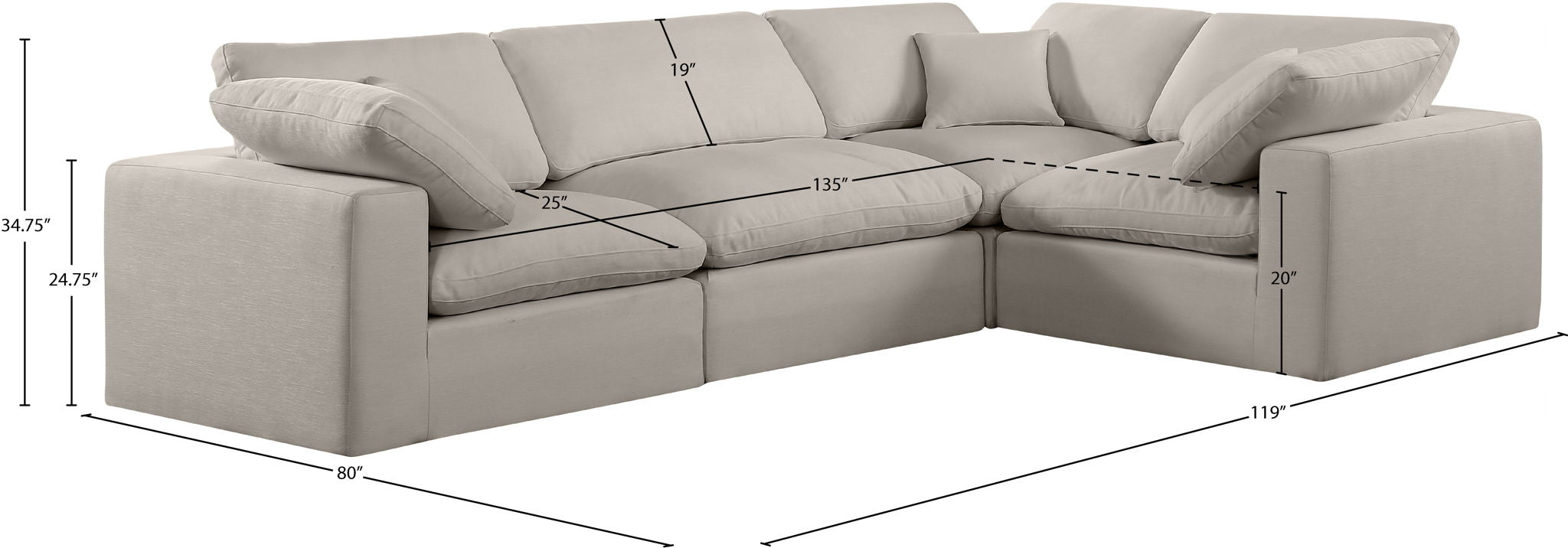 Comfy - 4 Piece Linen Fabric Modular Sectional