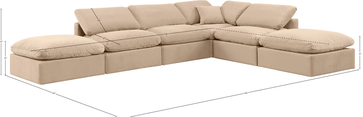 Indulge - Velvet 6 Piece Modular Armless Sectional