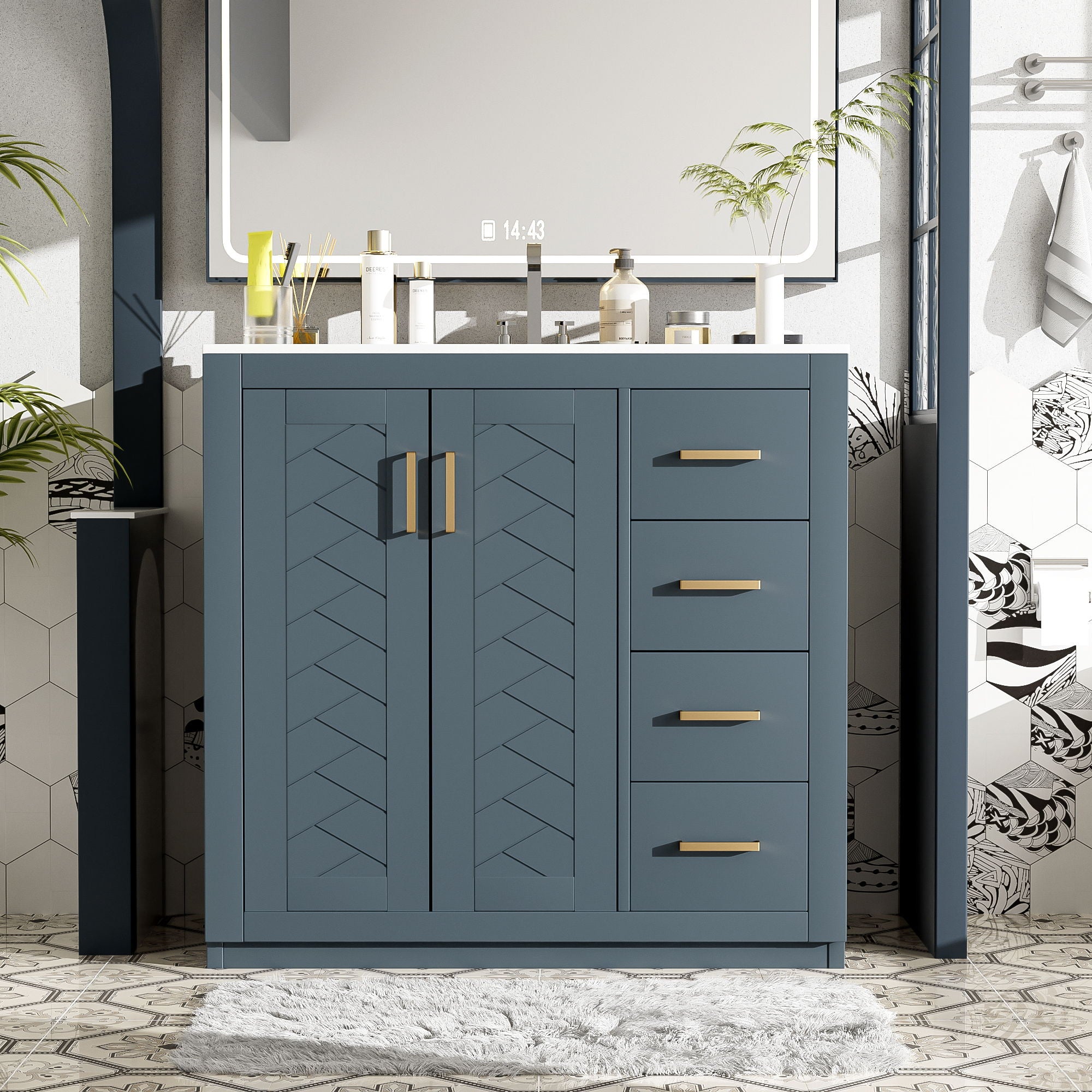 Retro Style Bathroom Vanity, 3 Drawers & Soft Closing Doors