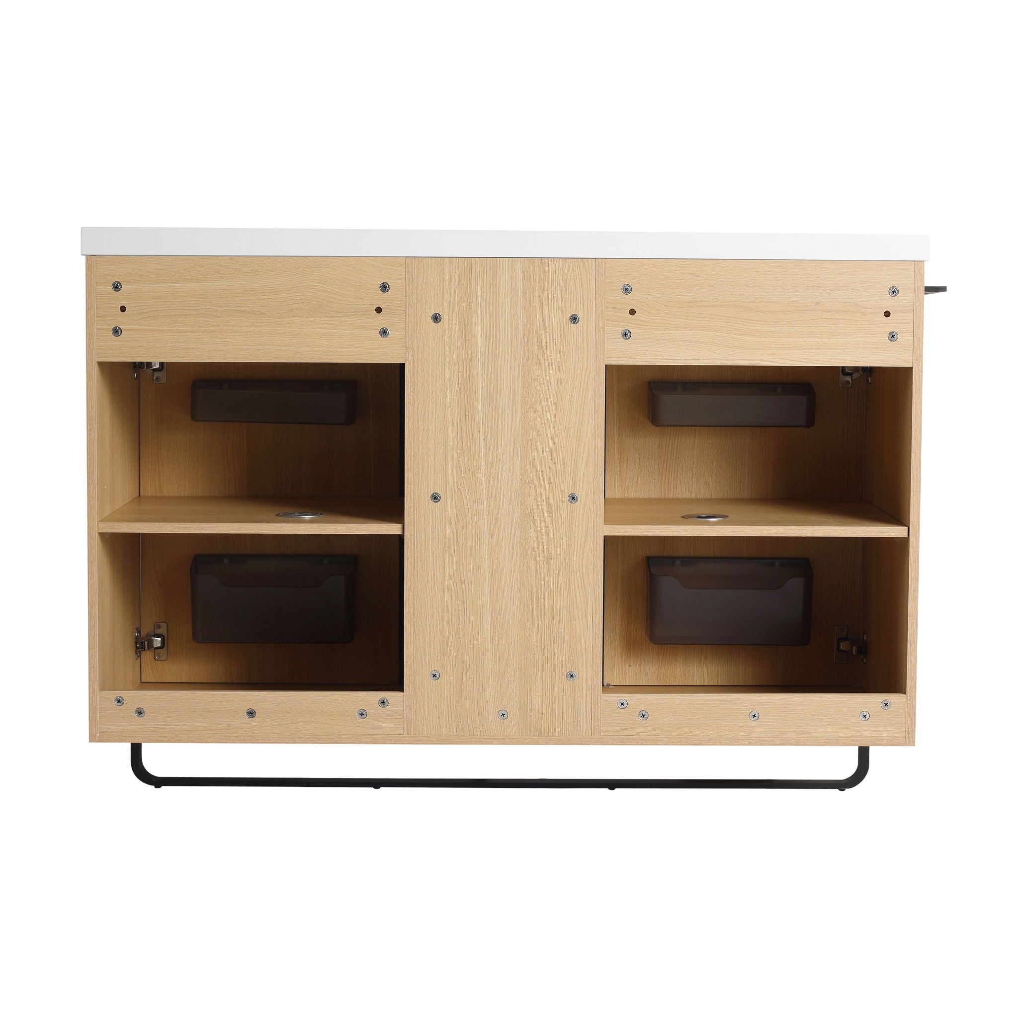 48" Freestanding Bathroom Vanity With Double Sink, 2 Soft Close Doors & 3 Open Shelves - Oak