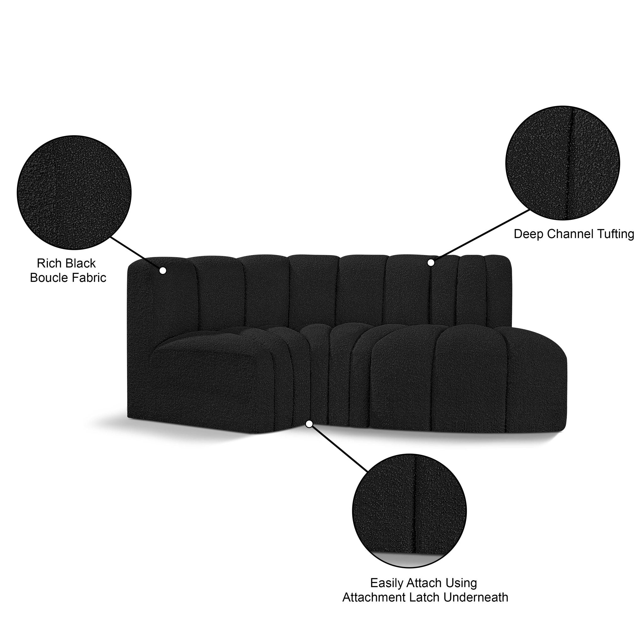 Arc - Boucle Fabric 3 Piece Modular L-Shaped Sofa
