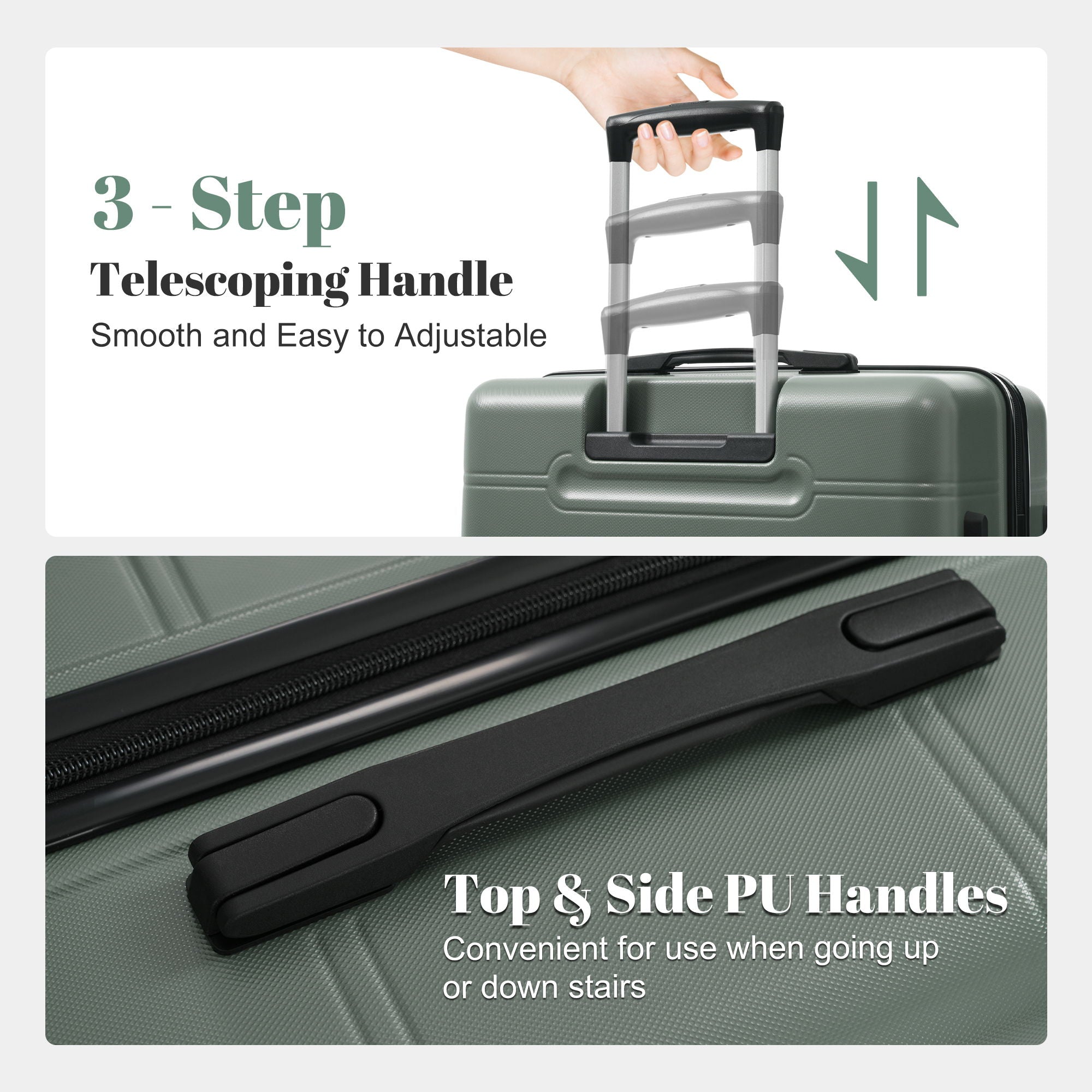 6 Piece Lightweight Hardshell Luggage Set With Double Spinner Wheels, Password Lock