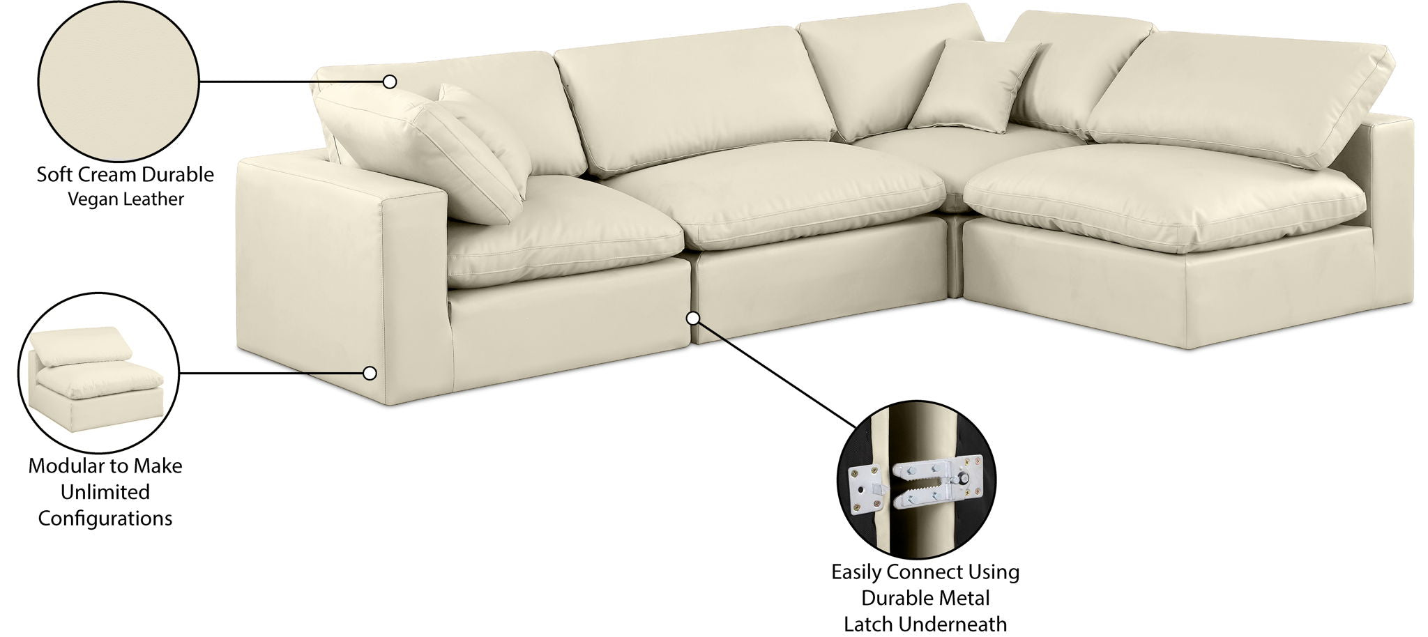 Comfy - 4 Piece Faux Leather Modular Armless Sectional