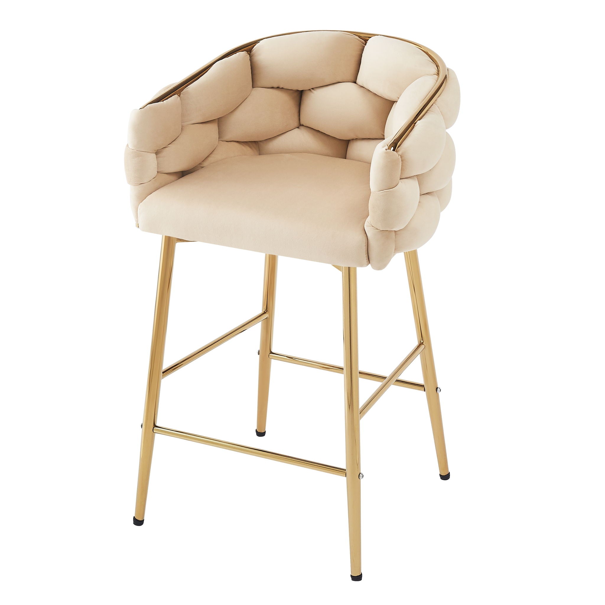 Modern Counter Stools (Set of 2) Counter Stools With Iron Frame, Soft Back And Cushion, Footrest, Suitable For Kitchen - Beige