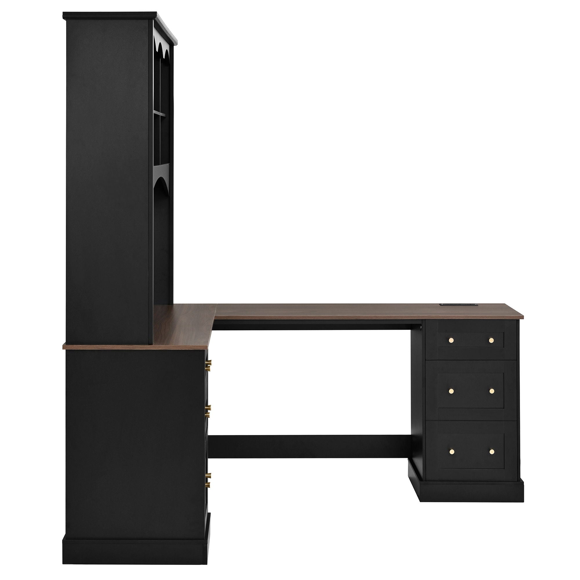 Space Saving L-Shaped Computer Desk With Keyboard Tray & Charging Stations