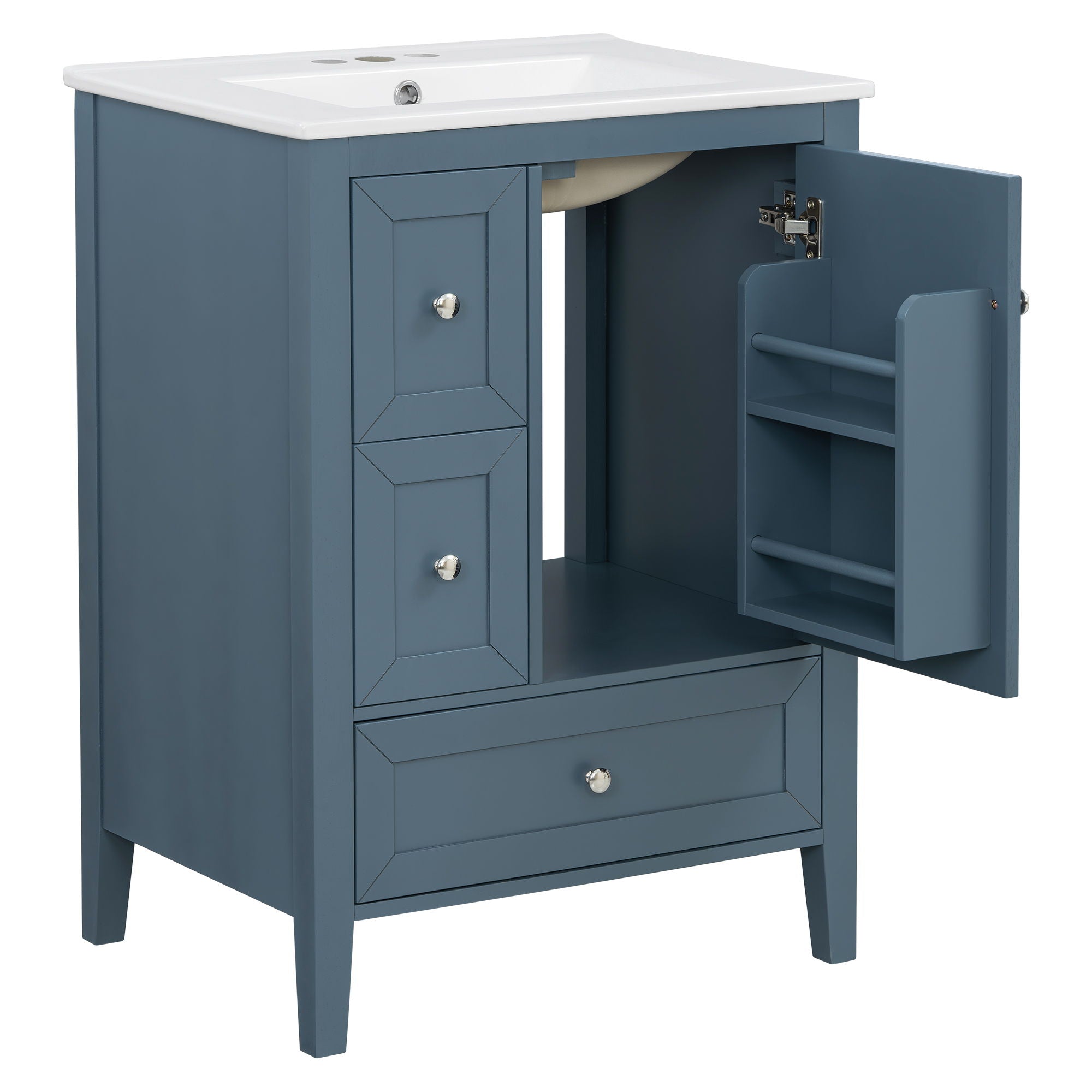 Modern Bathroom Vanity With Sink, Soft Close Drawers & Door, Storage Rack
