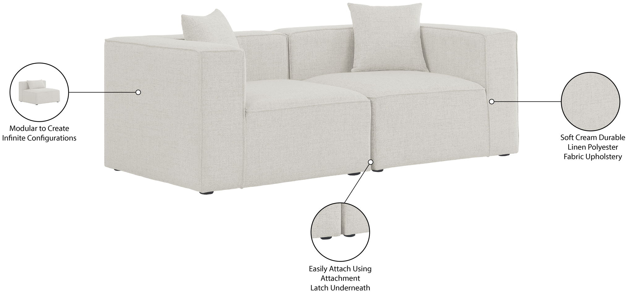 Cube - Linen Modular 2 Seat Sofa