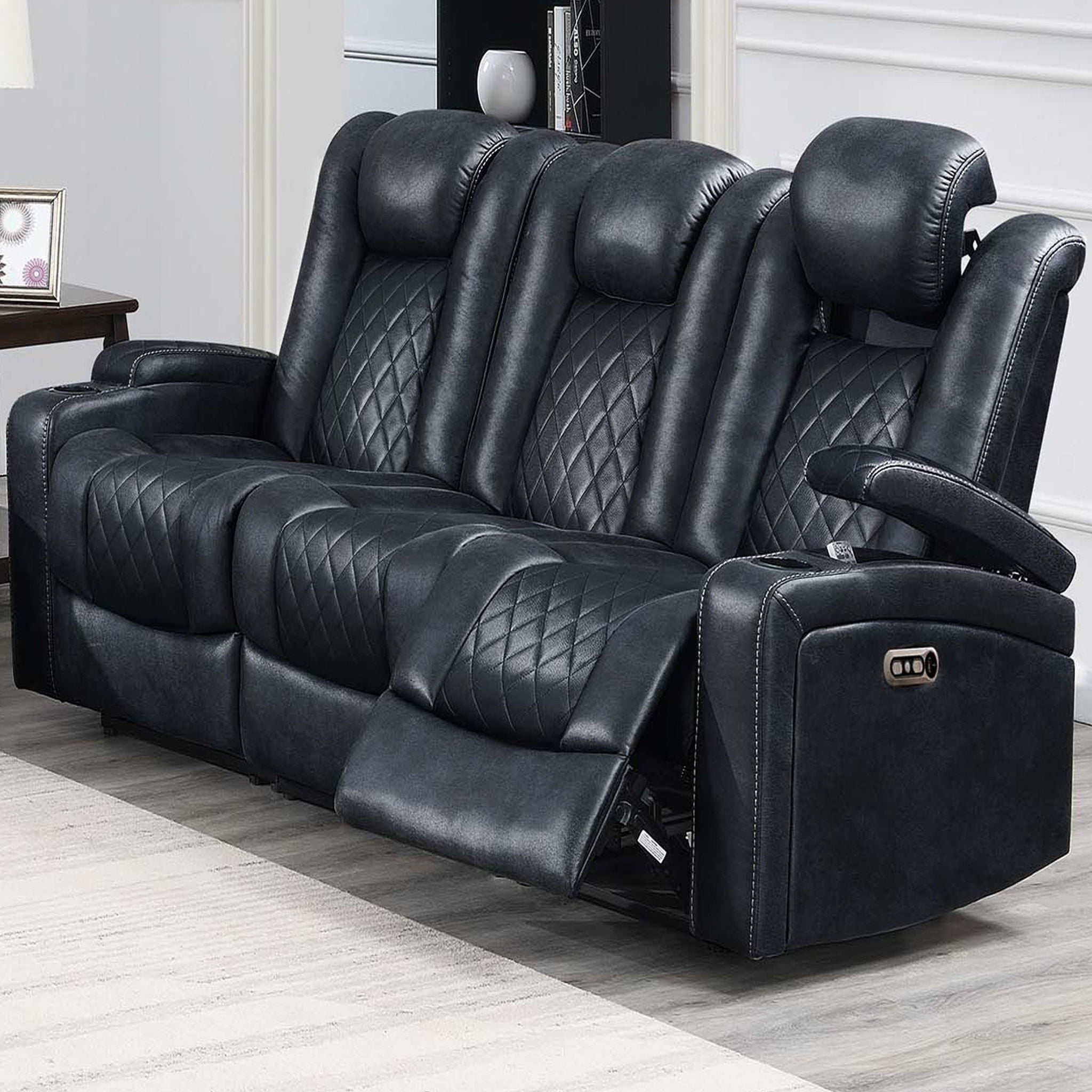 Power Reclining Sofa With Adjustable Headrest - Inky Blue