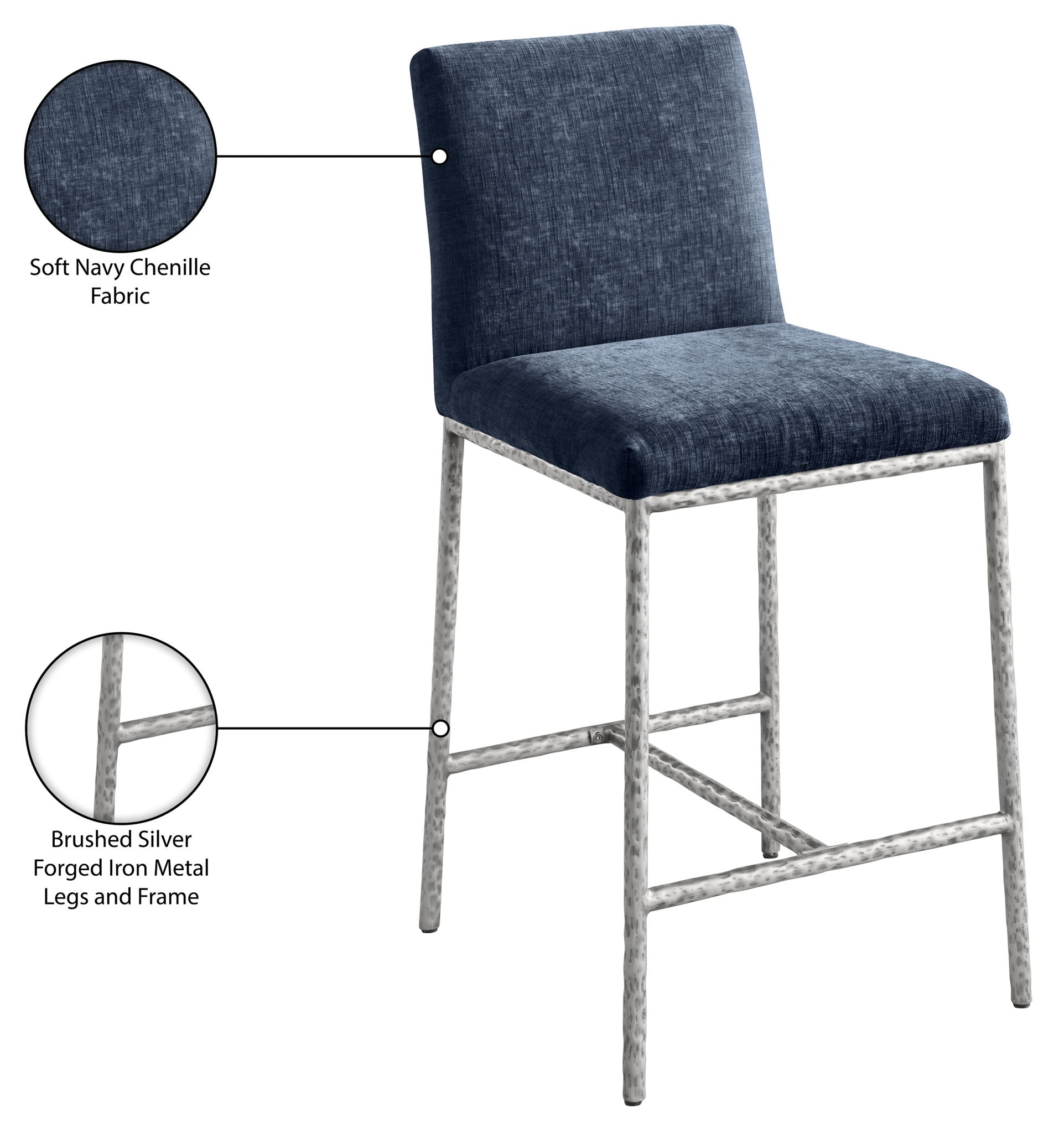 Reeves - Chenille Fabric Upholstered Counter Stool (Set of 2) - Silver Base