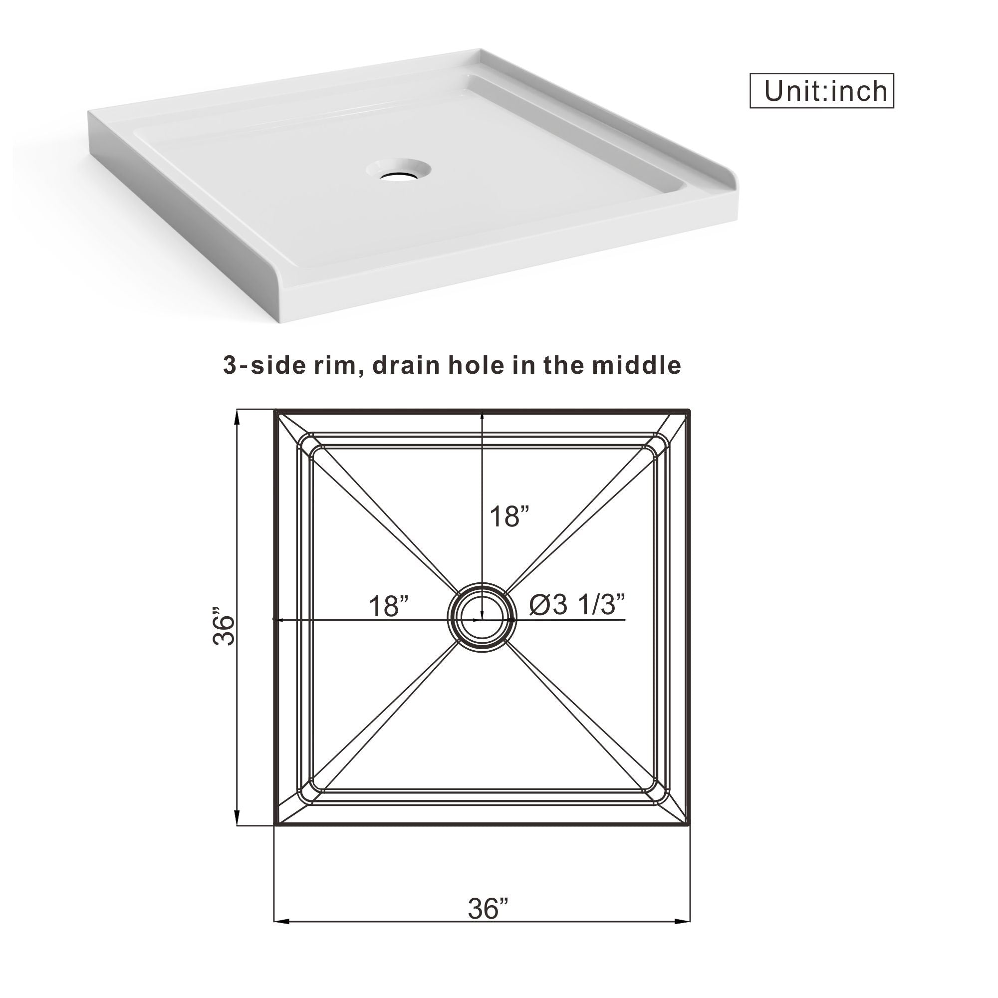 Goodyo - Centered Drain Shower With 3-Side Tile Flanges - White
