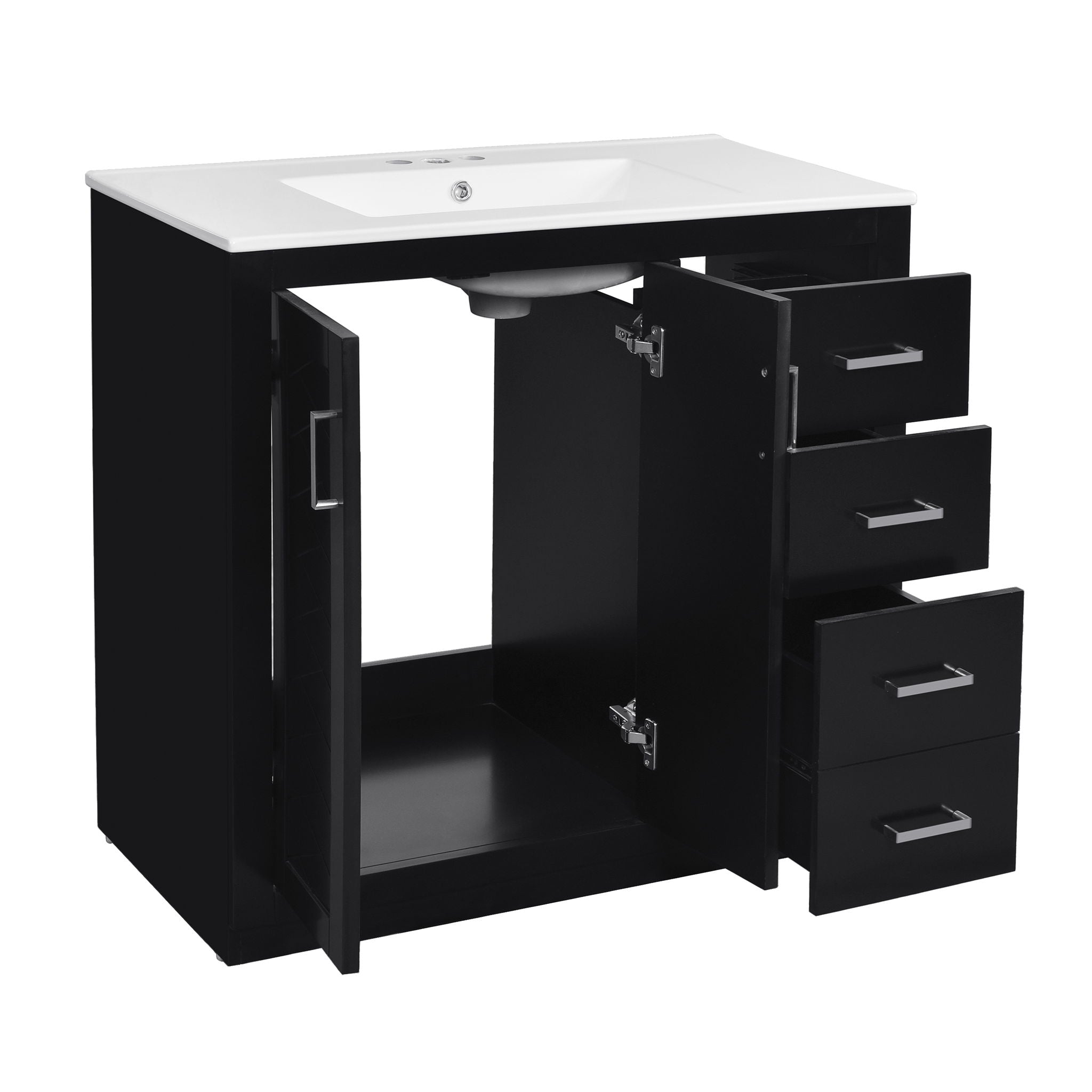 Bathroom Vanity With Sink Combo, Storage Cabinet, Freestanding Set With 3 Drawers & Soft Closing Doors