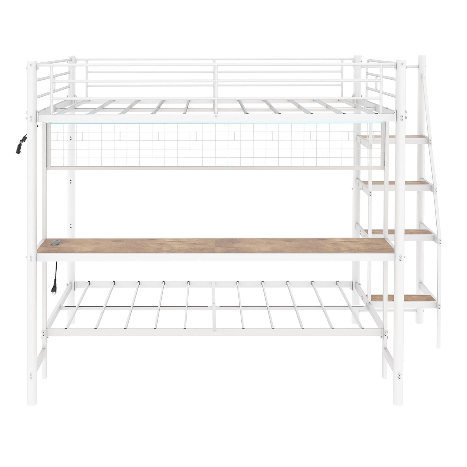 Bunk Bed With Built In Desk And LED Lighting