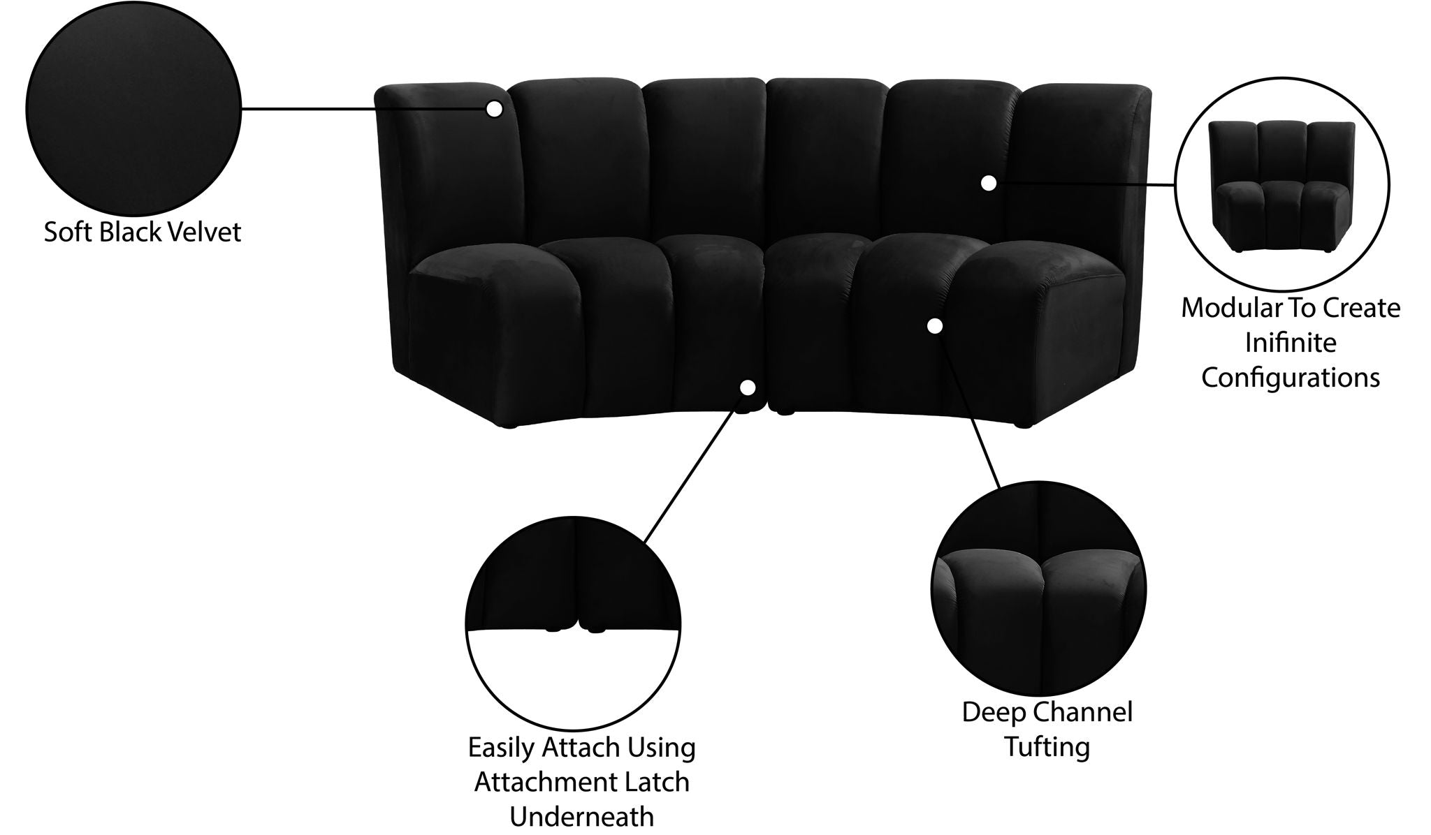 Infinity - 2 Piece Velvet Modular Sectional