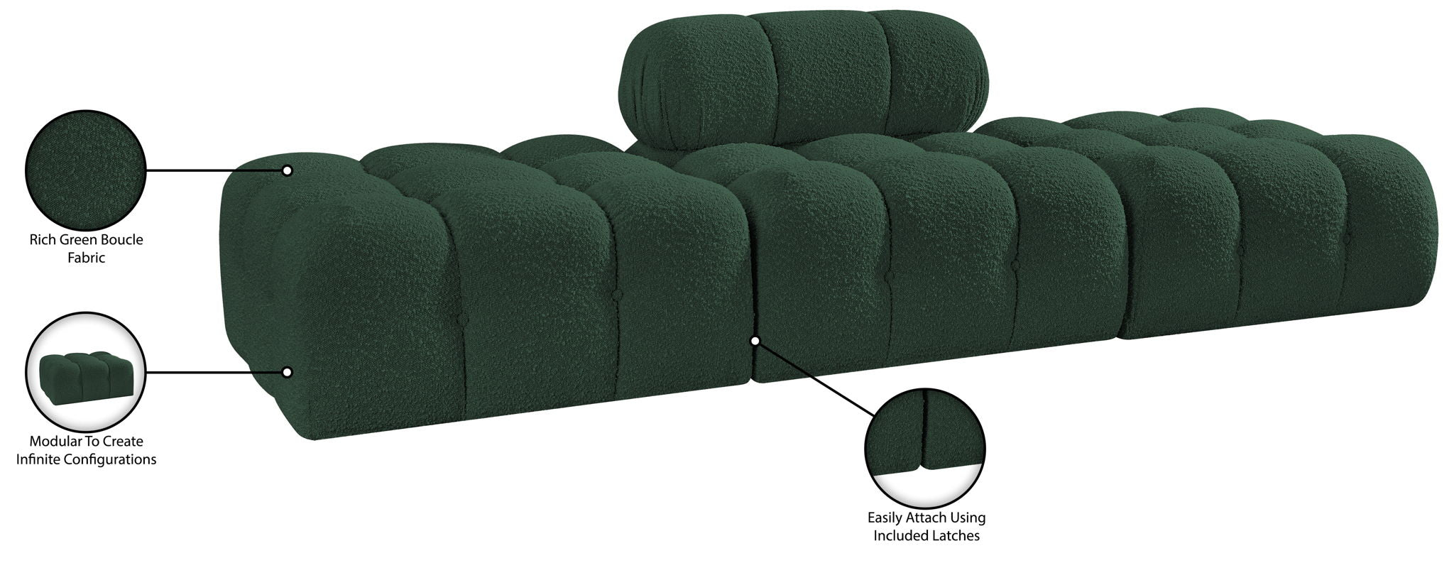 Ames - 3 Piece Boucle Upholstered Modular Sofa With 2 Backless Seats