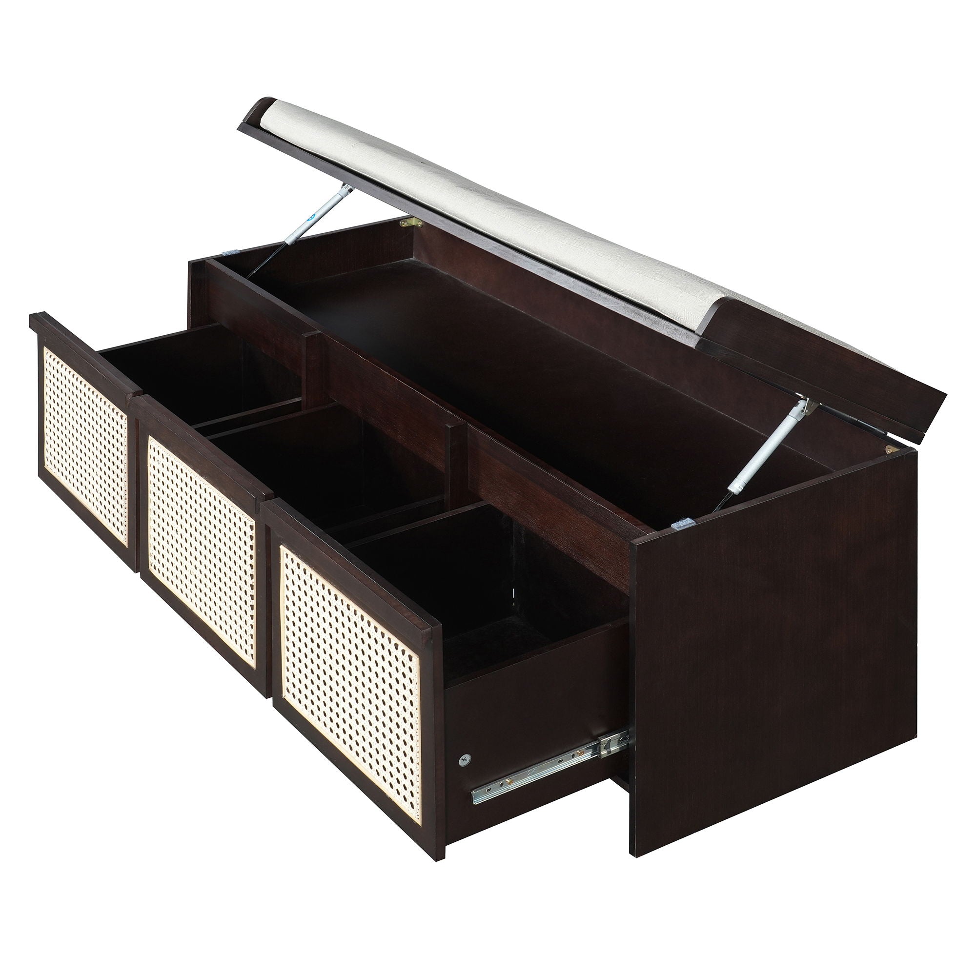 Entryway Shoe Bench With Drawers & Button Tufted Cushion