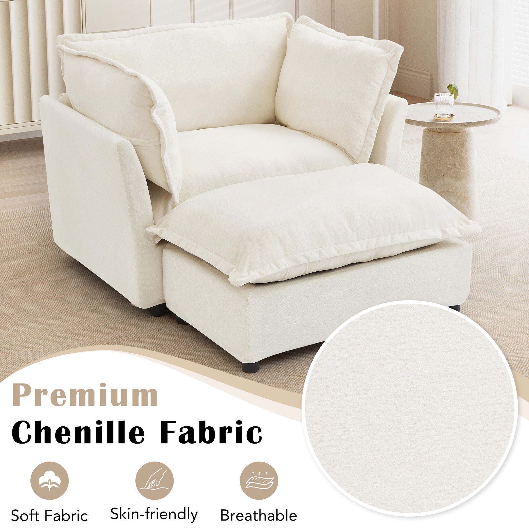 Modern Armchair Sofa With Movable Ottoman