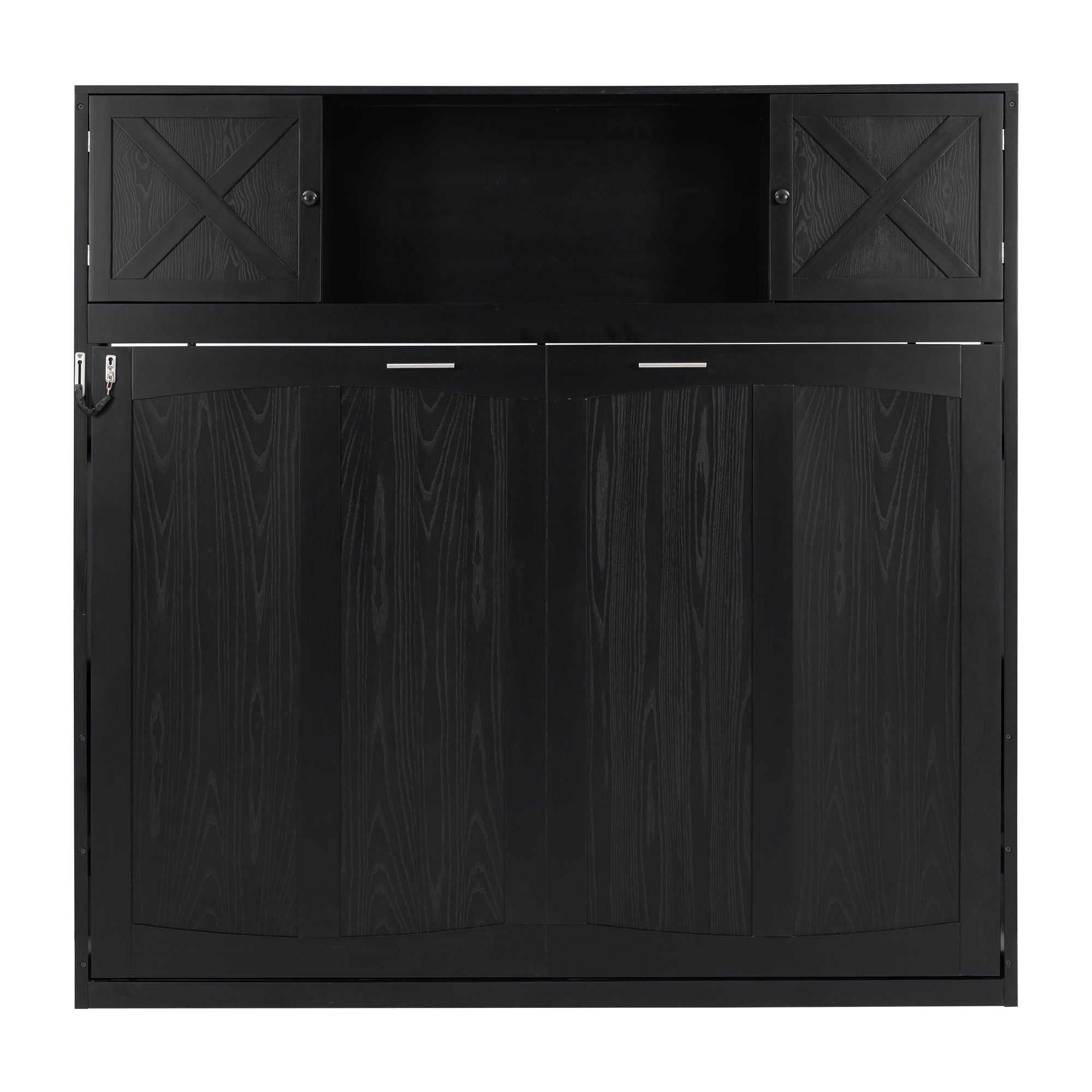 Full Size Murphy Bed With Storage Cabinets - Black
