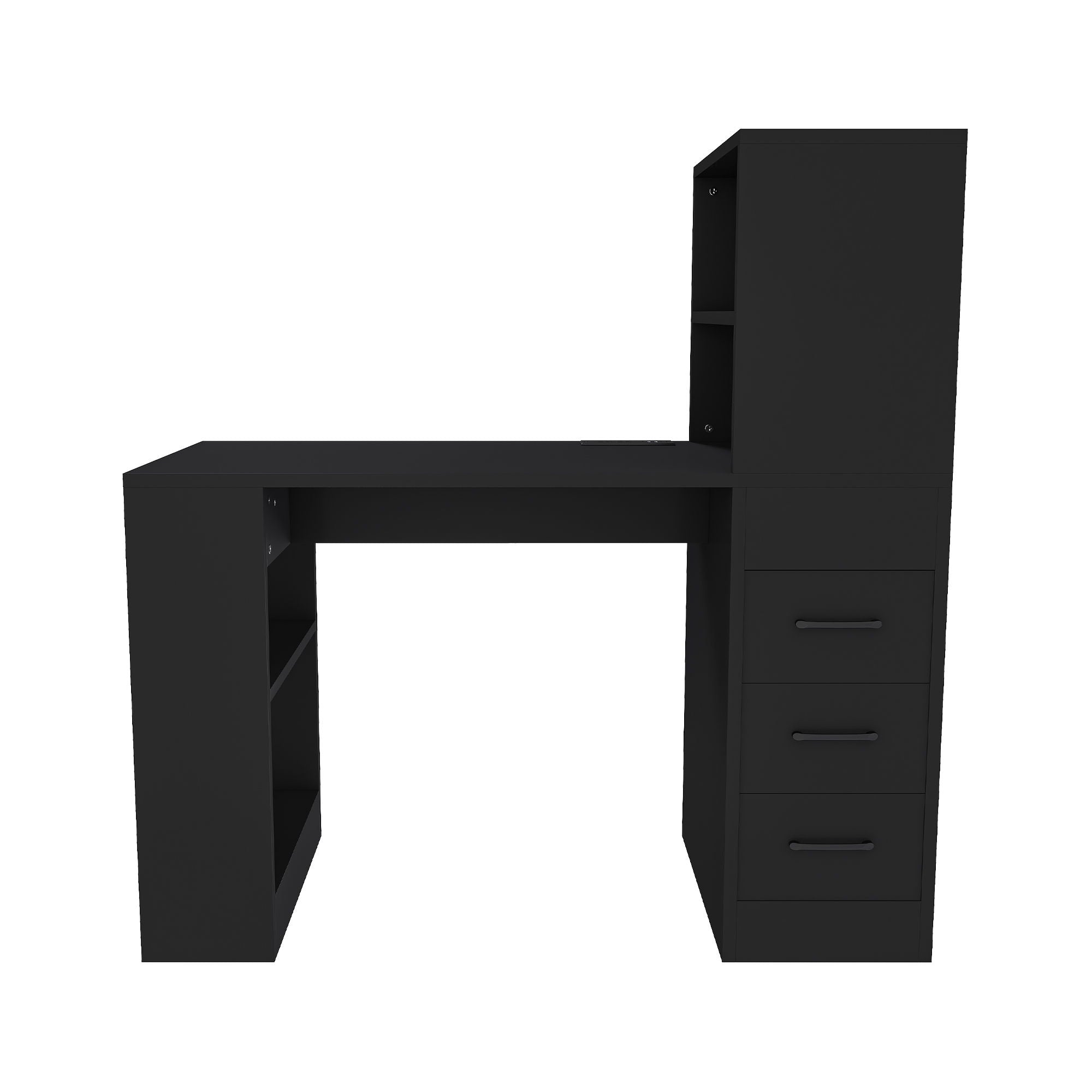 Computer Desk With 4 In 1 Socket & 3 Drawers, 4 Tier Shelves
