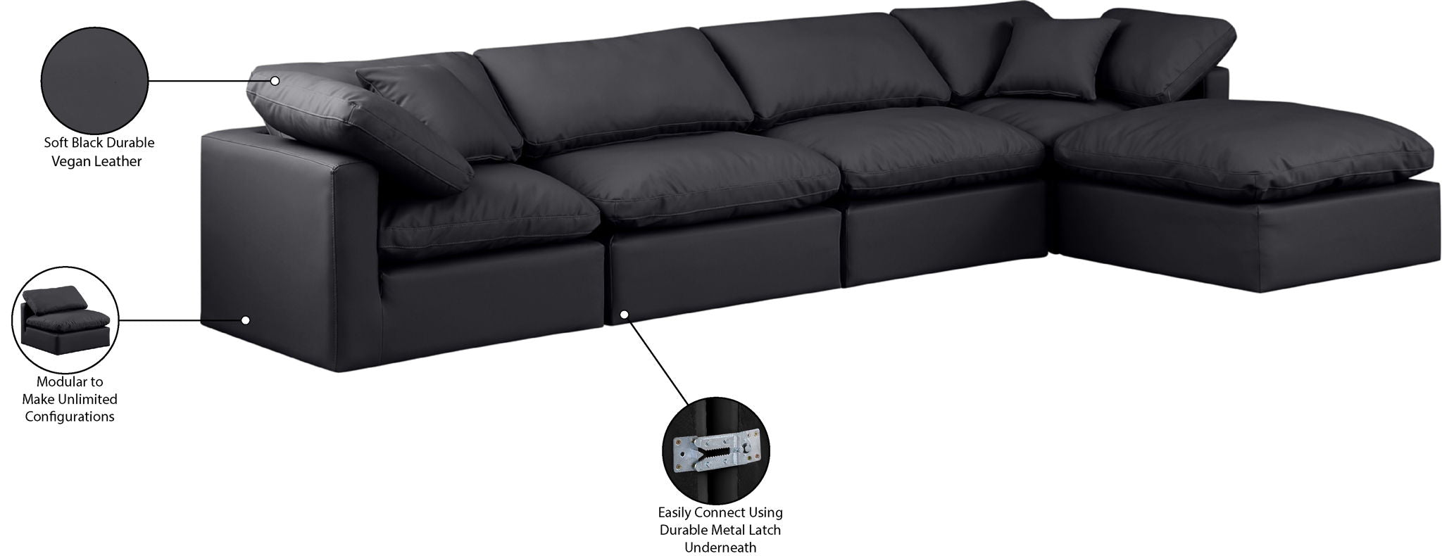 Indulge - Faux Leather 5 Piece Modular Sectional With Chaise