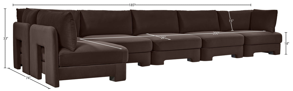 Hammond - Velvet Performance Fabric Upholstered 6 Piece L-Shaped Armless Sectional