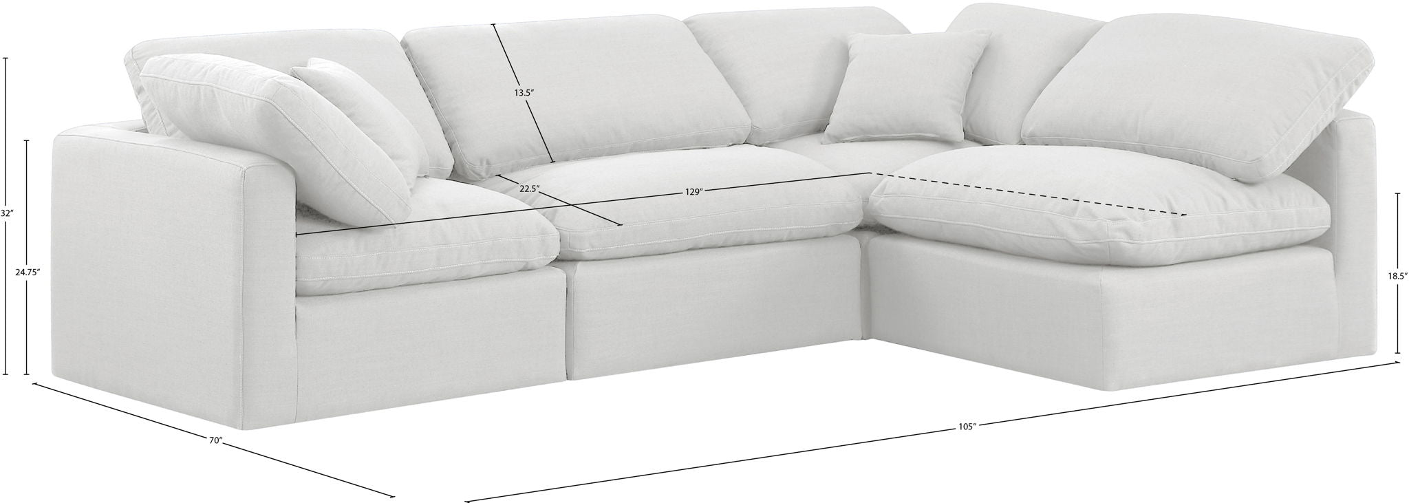 Indulge - Linen 4 Piece Modular Sectional - White