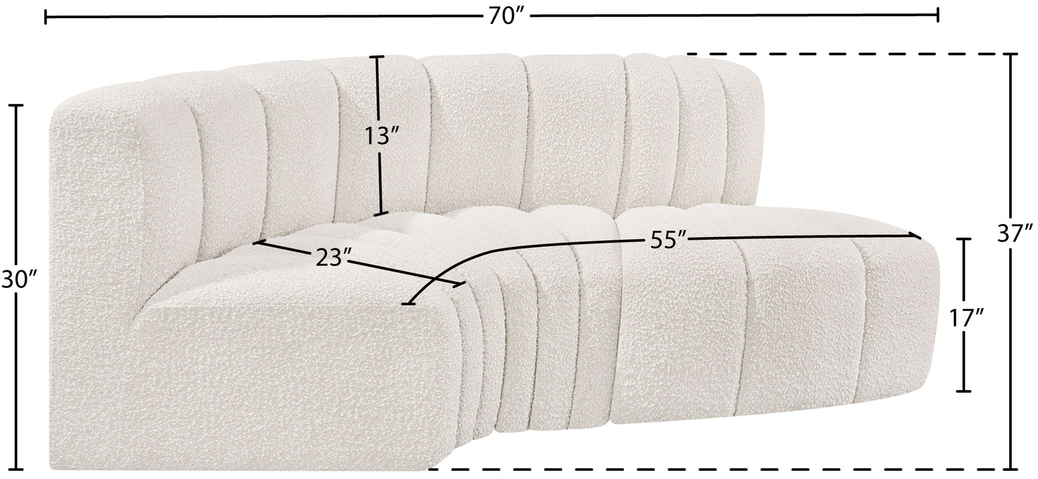 Arc - Boucle Fabric 3 Piece Modular L-Shaped Sofa