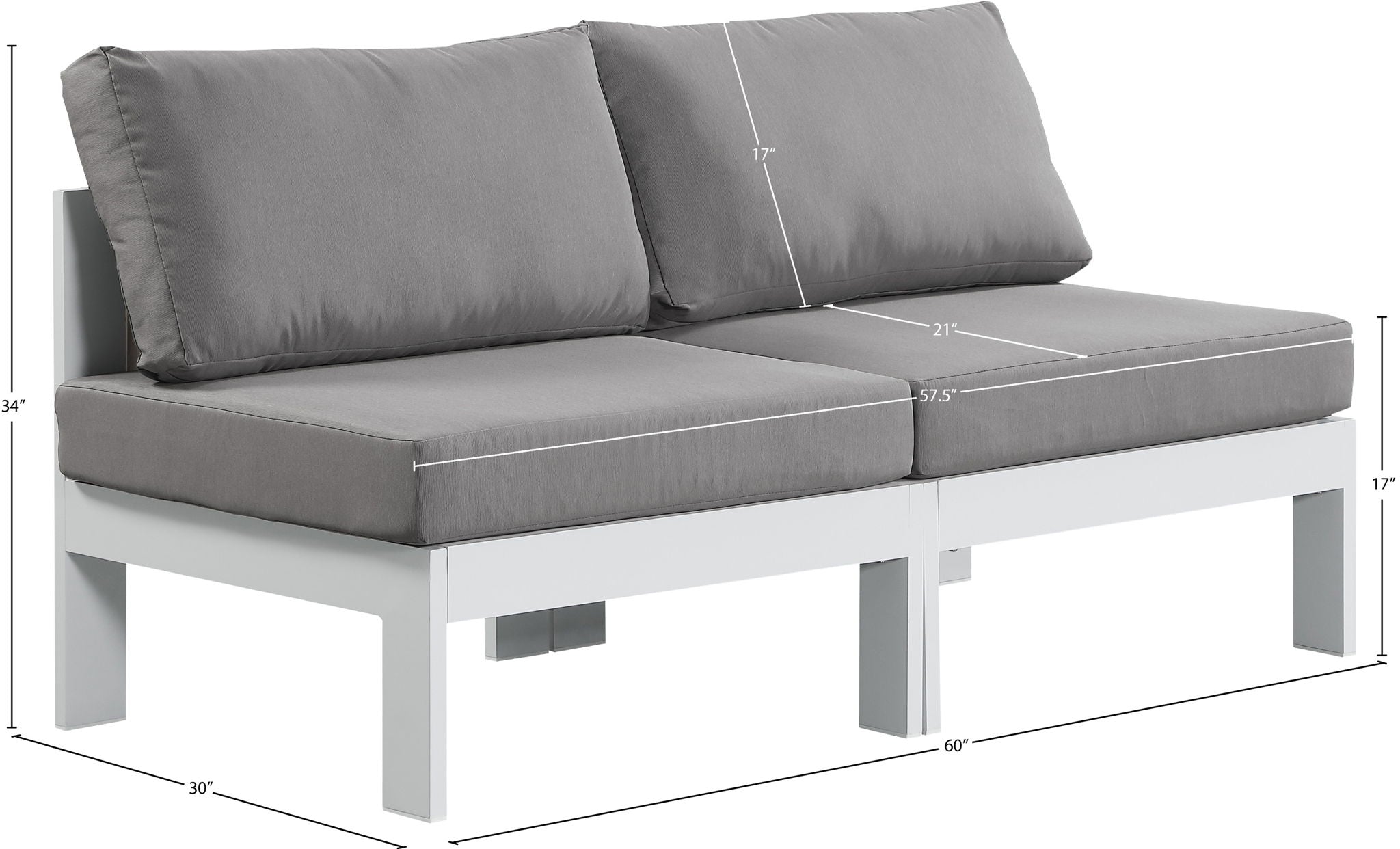 Nizuc - Outdoor Patio 2 Seat Armless Modular Sofa With White Frame