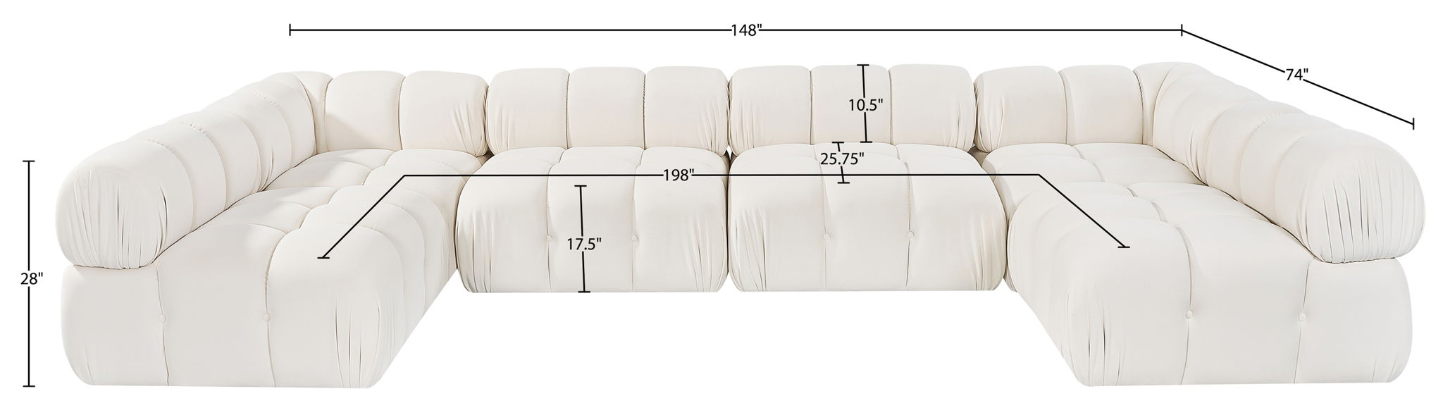 Orin - U-Shaped Velvet 6 Piece Modular Sectional