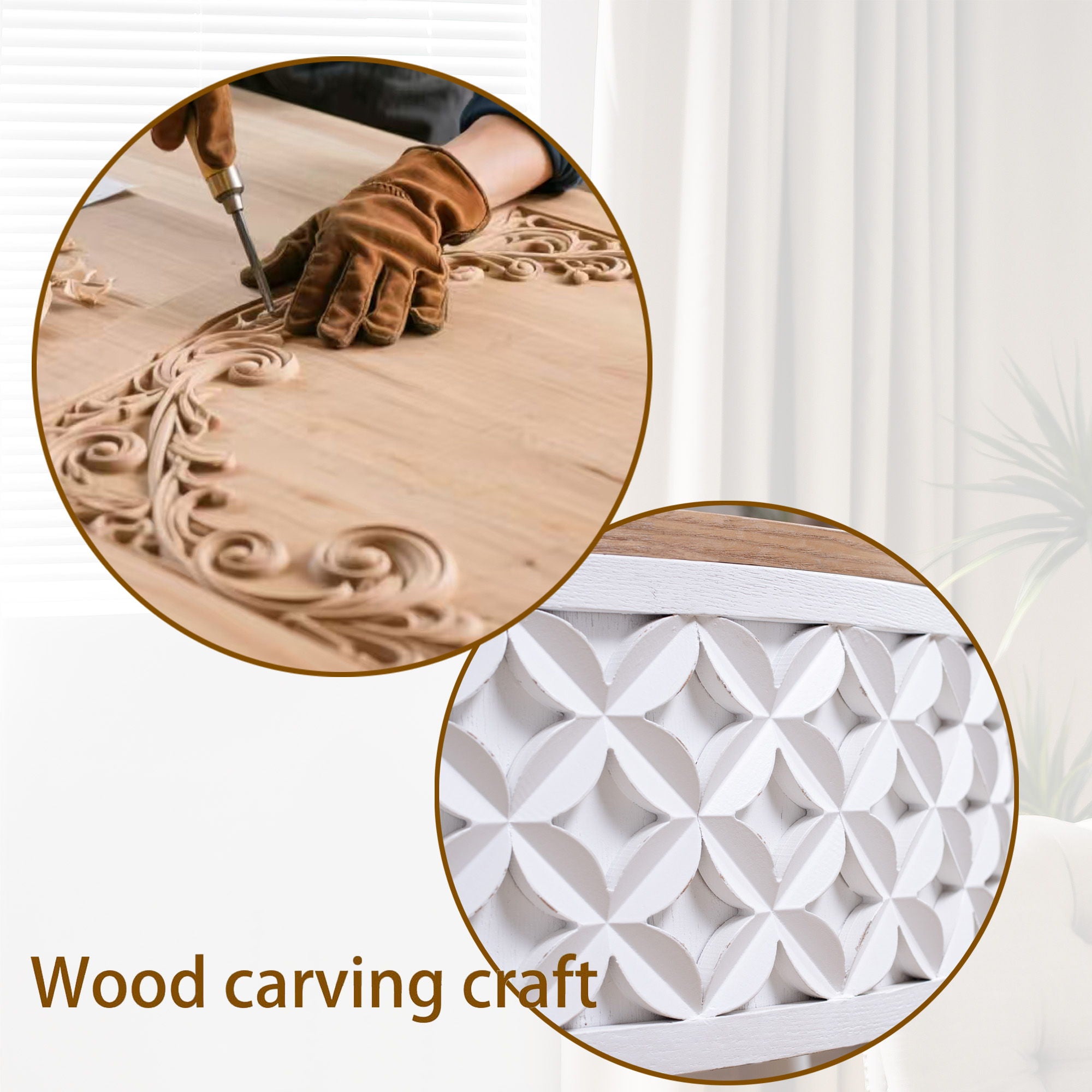 Round Coffee Table With Storage - White / Light Oak