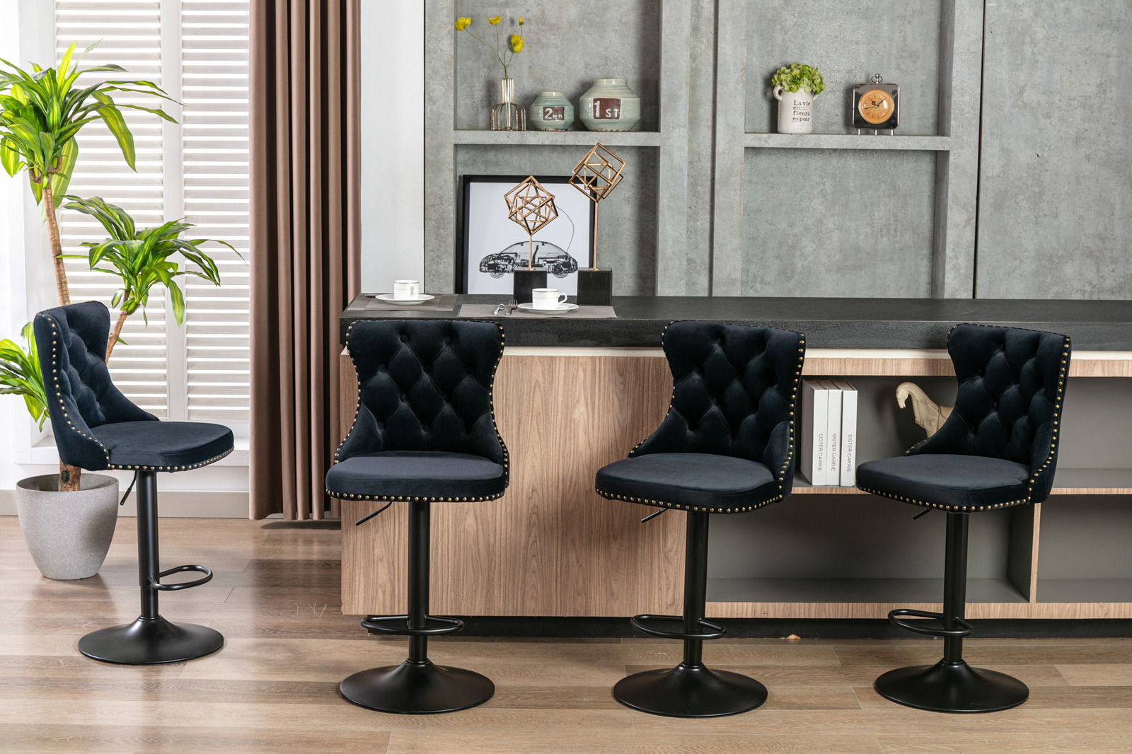 Swivel Barstools Adjusatble Seat Height, Modern Upholstered Bar Stools With Backs Comfortable Tufted For Home Pub And Kitchen Island (Set of 2)