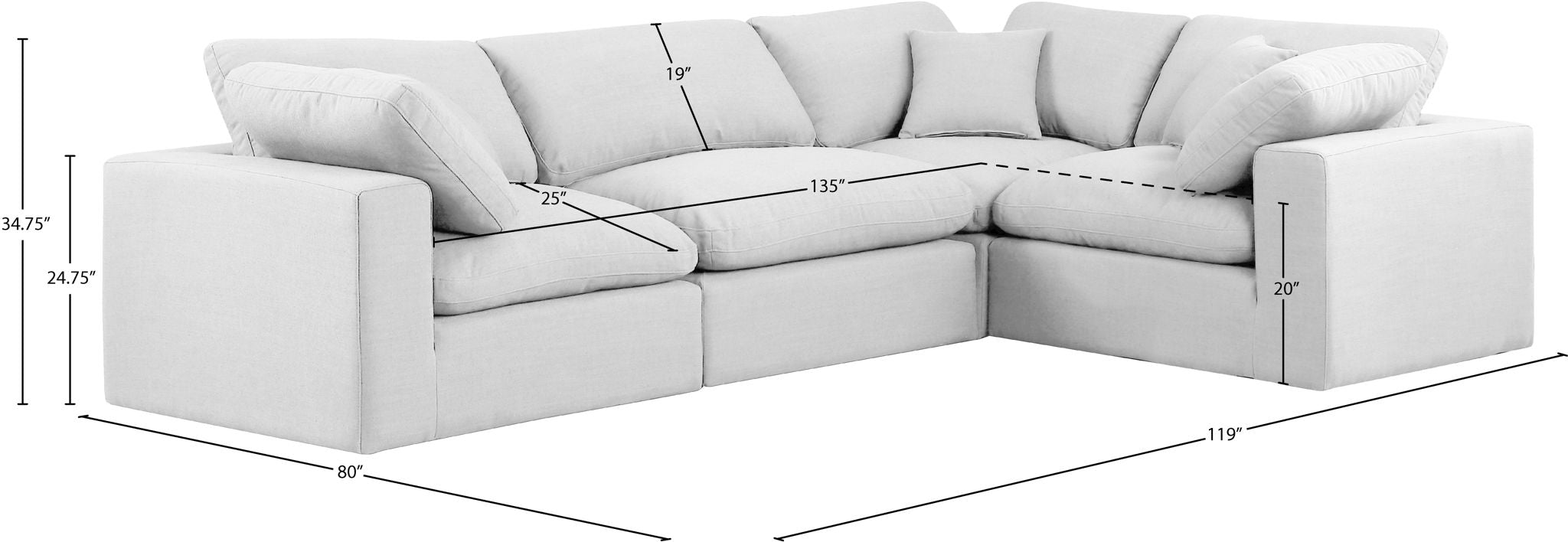 Comfy - 4 Piece Linen Fabric Modular Sectional