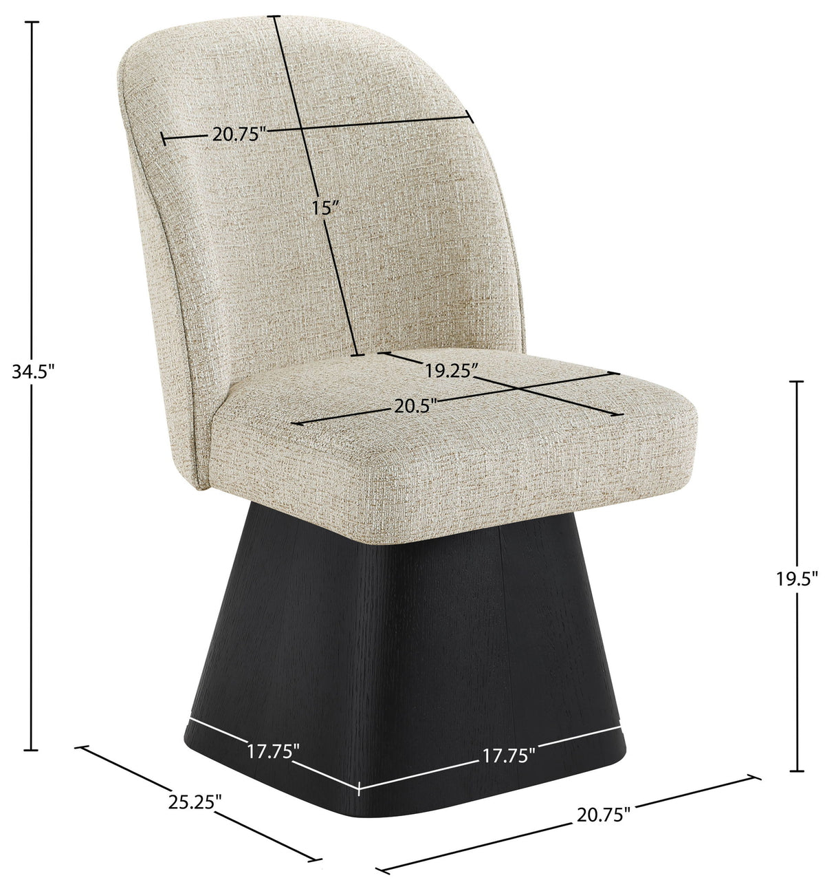 Marlowe - Linen Textured Fabric Upholstered Swivel Dining Side Chair - Stained Black