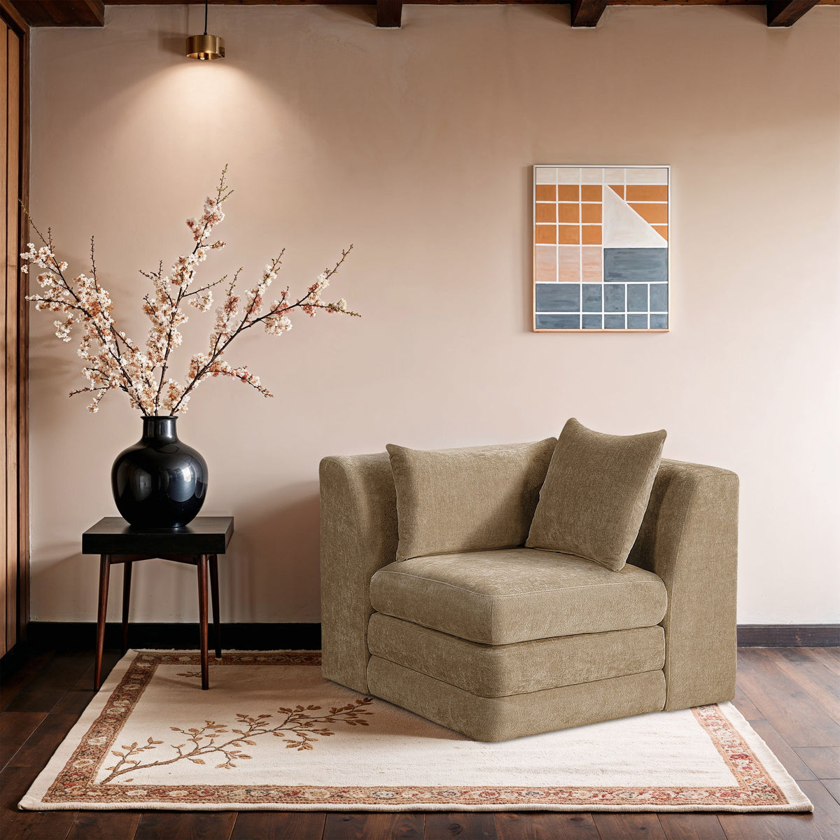 Stellar - Chenille Fabric Upholstered Modular Corner Chair