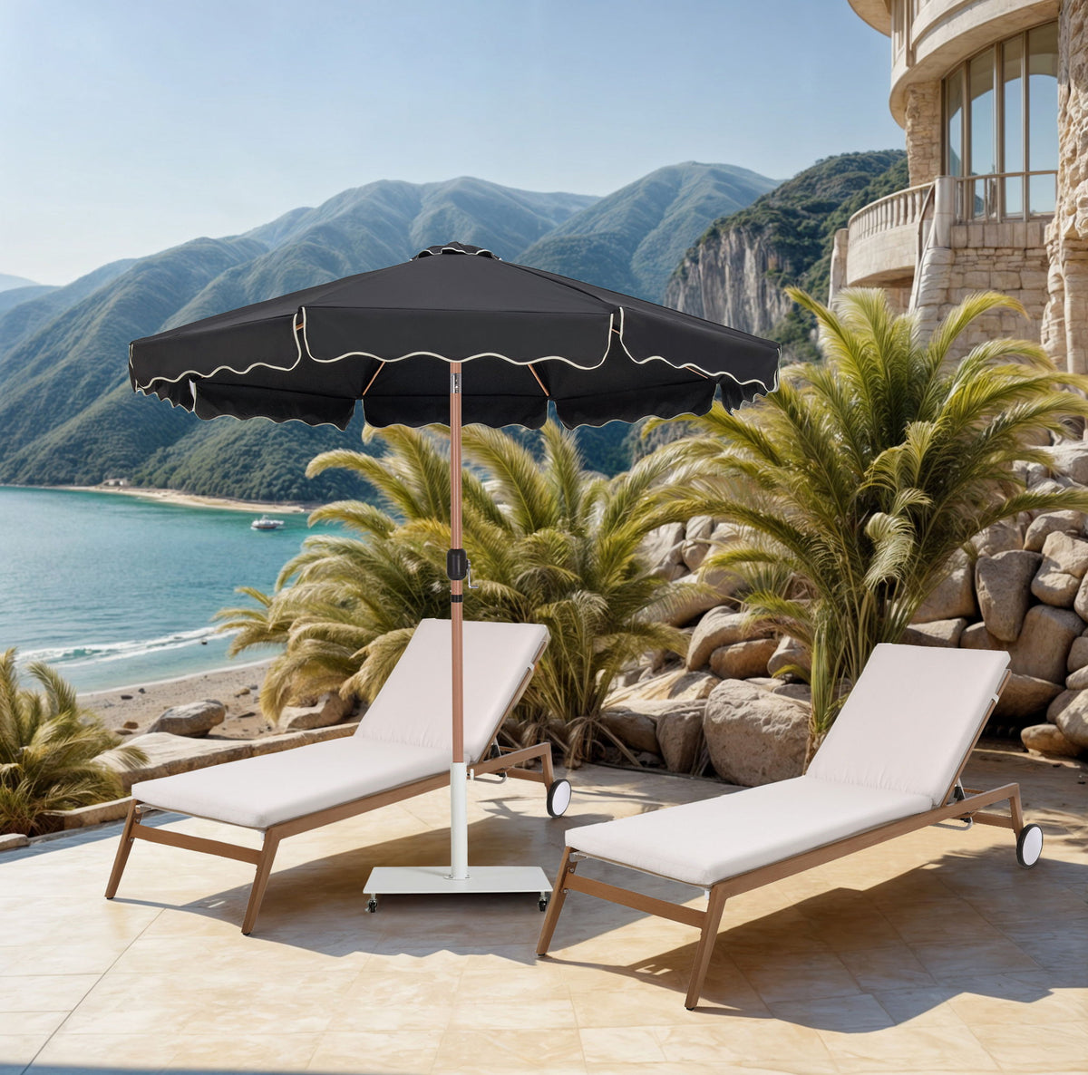 Amalfi - Aluminum Patio Umbrella - White Base / Light Brown Pole