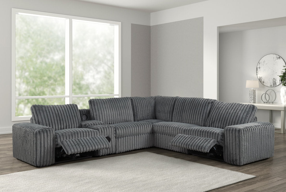 Amelia Charcoal Power Reclining Sectional (w/ Bluetooth Speakers)