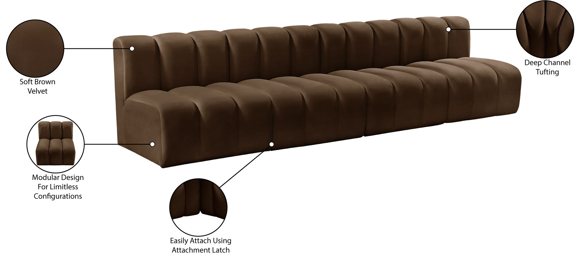 Arc - Velvet 4 Seats Modular Sofa