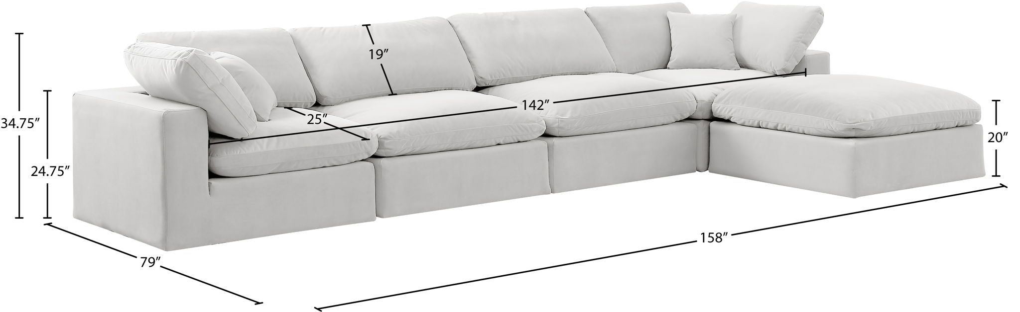 Comfy - 5 Piece Velvet Modular Sectional With Chaise
