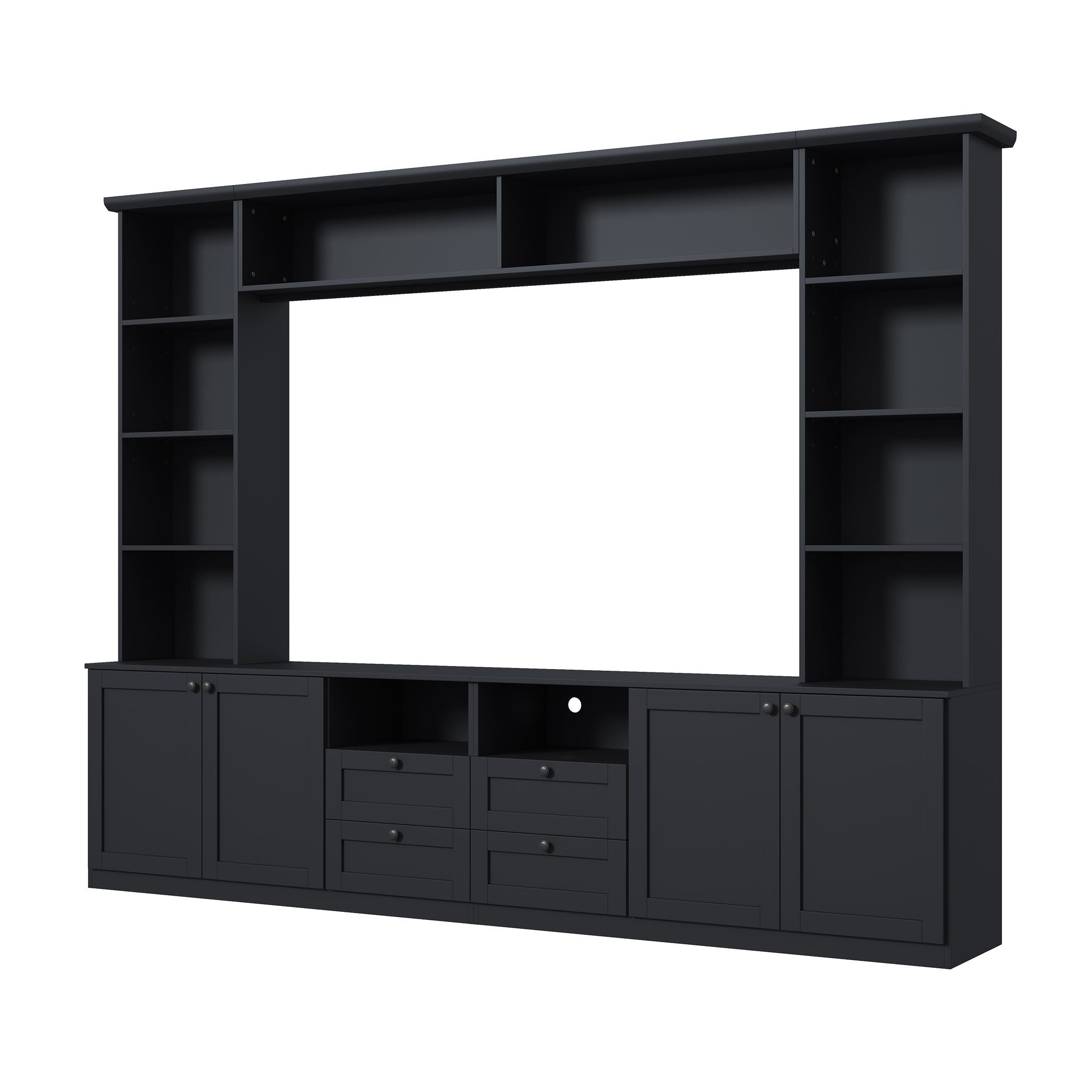 Farmhouse Elegant Entertainment Center Wall Unit With 4 Drawers
