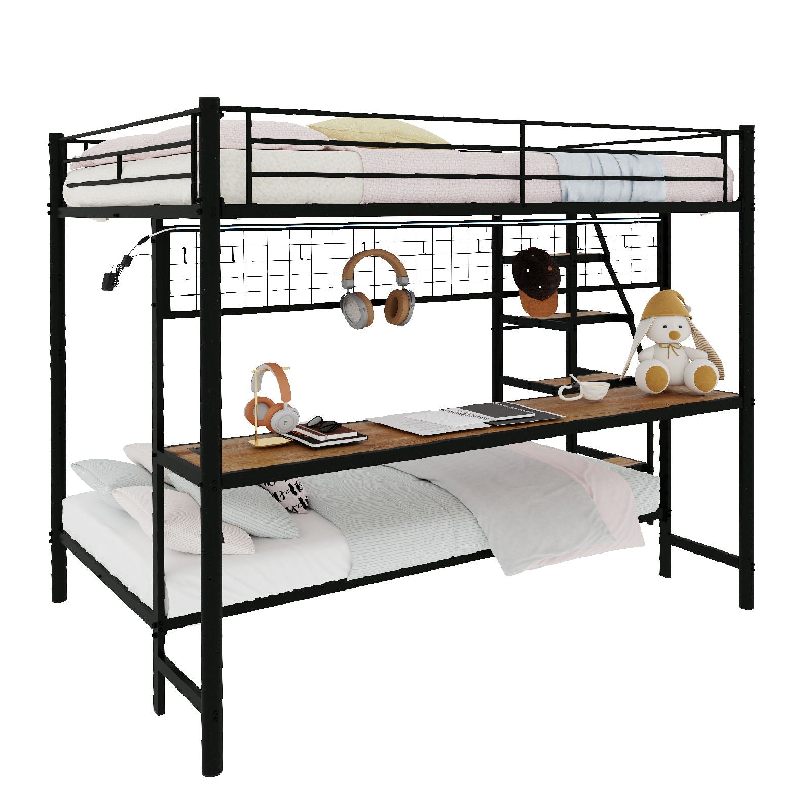 Bunk Bed With Built In Desk And LED Lighting