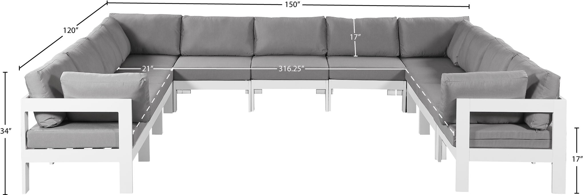 Nizuc - Outdoor Patio 11 Piece Modular Sectional With White Frame