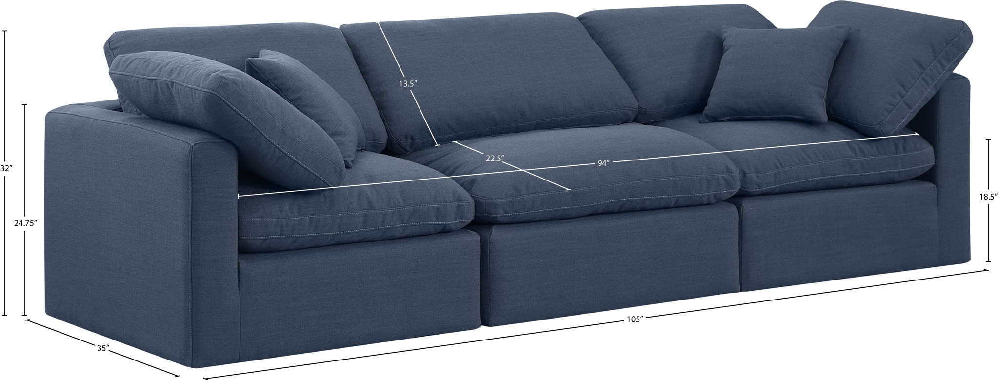Indulge - Linen 3 Seat Modular Sofa