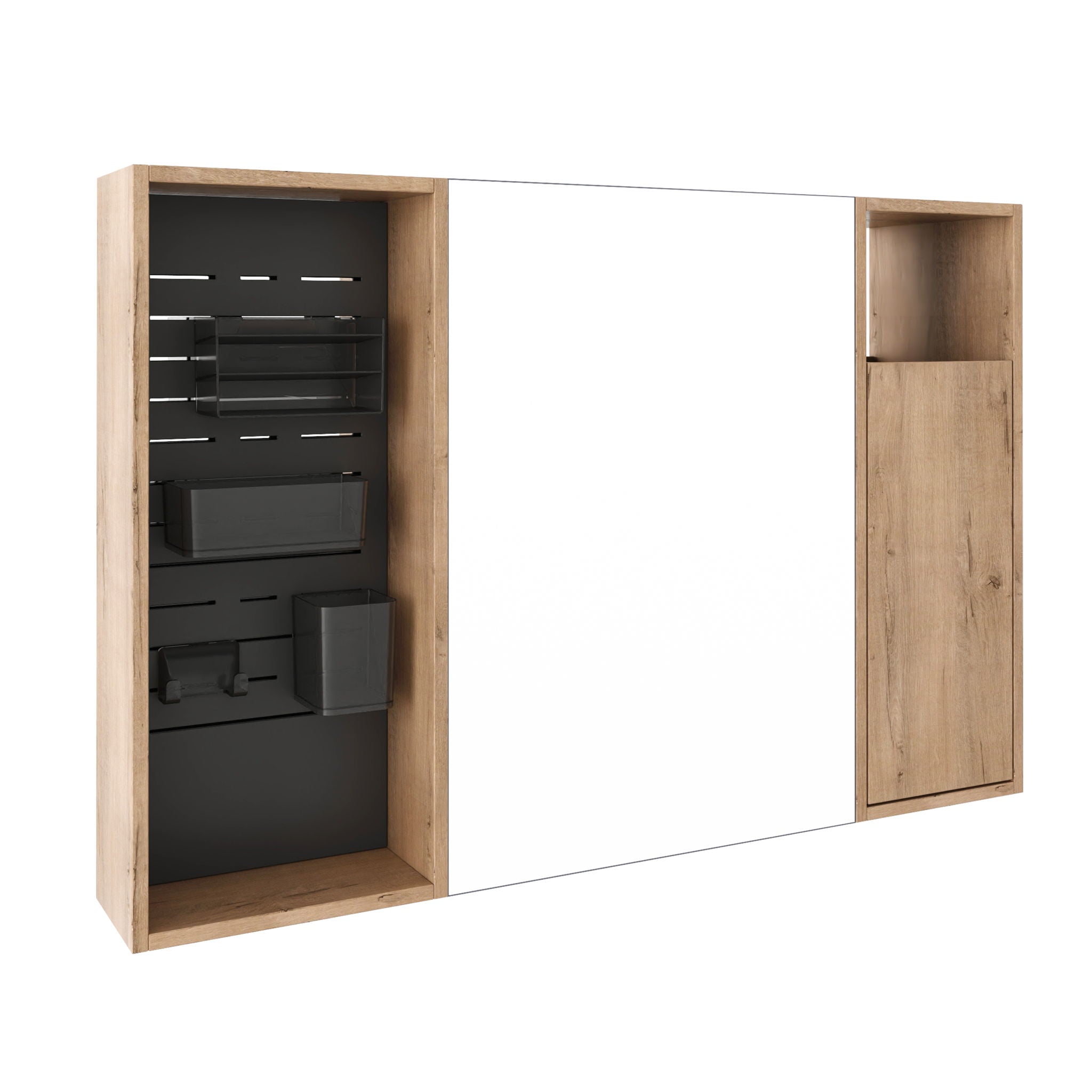 Wall Mounted Bathroom Mirror Cabinet With Soft Close Door, Storage Cabinet - Imitative Oak