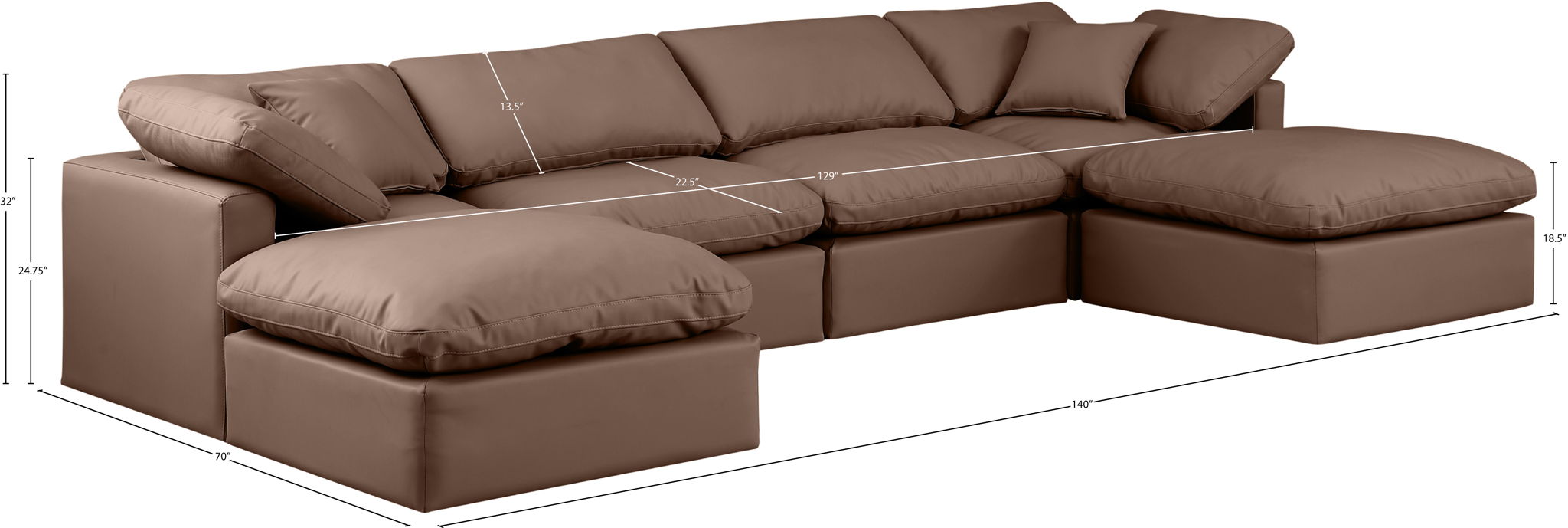 Indulge - Faux Leather 6 Piece Modular Double Chaise Sectional
