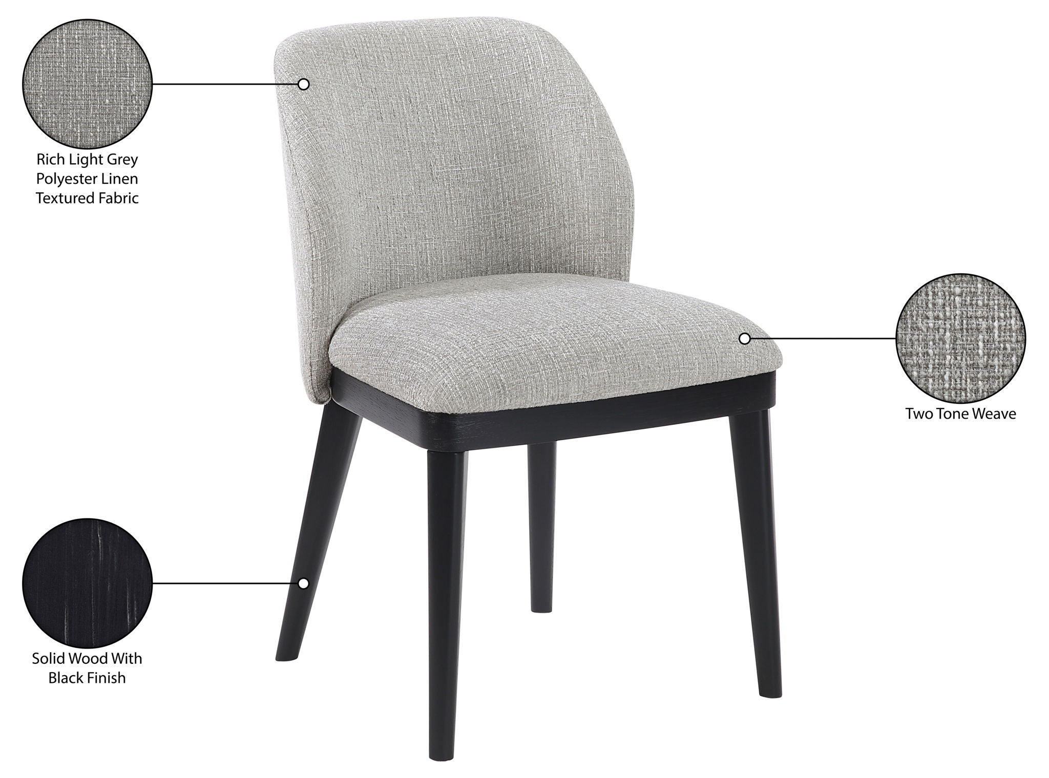 Valeo - Linen Textured Fabric Upholstered Dining Chair (Set of 2) - Painted Black Base