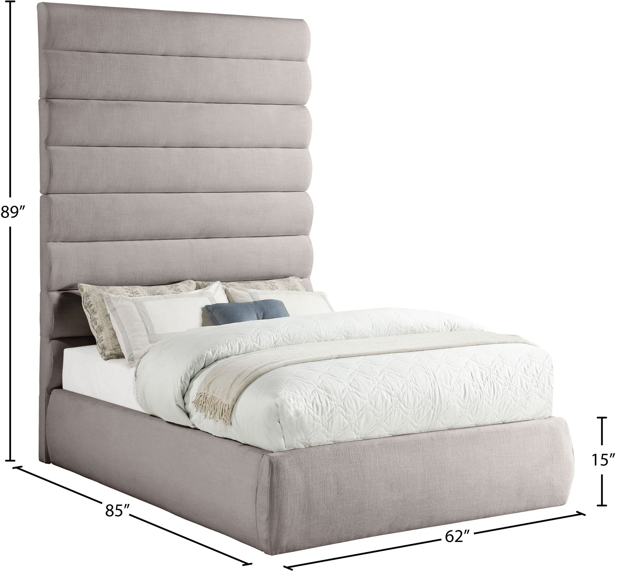 Adam - Linen Fabric Bed With 89" Headboard