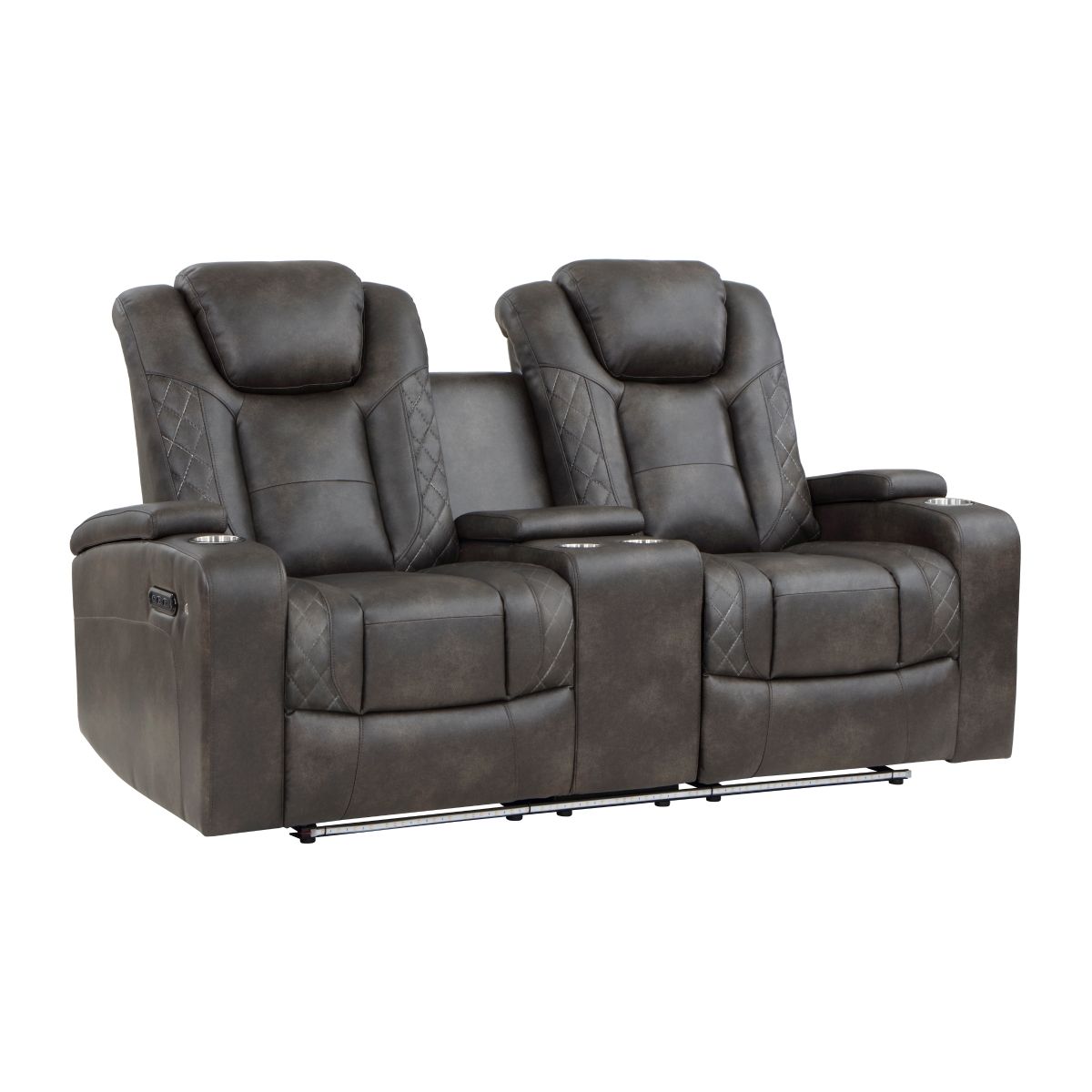 Tabor - Power Double Reclining Loveseat With Center Console, Power Headrests, Storage Arms And Cup Holders - Brownish Gray