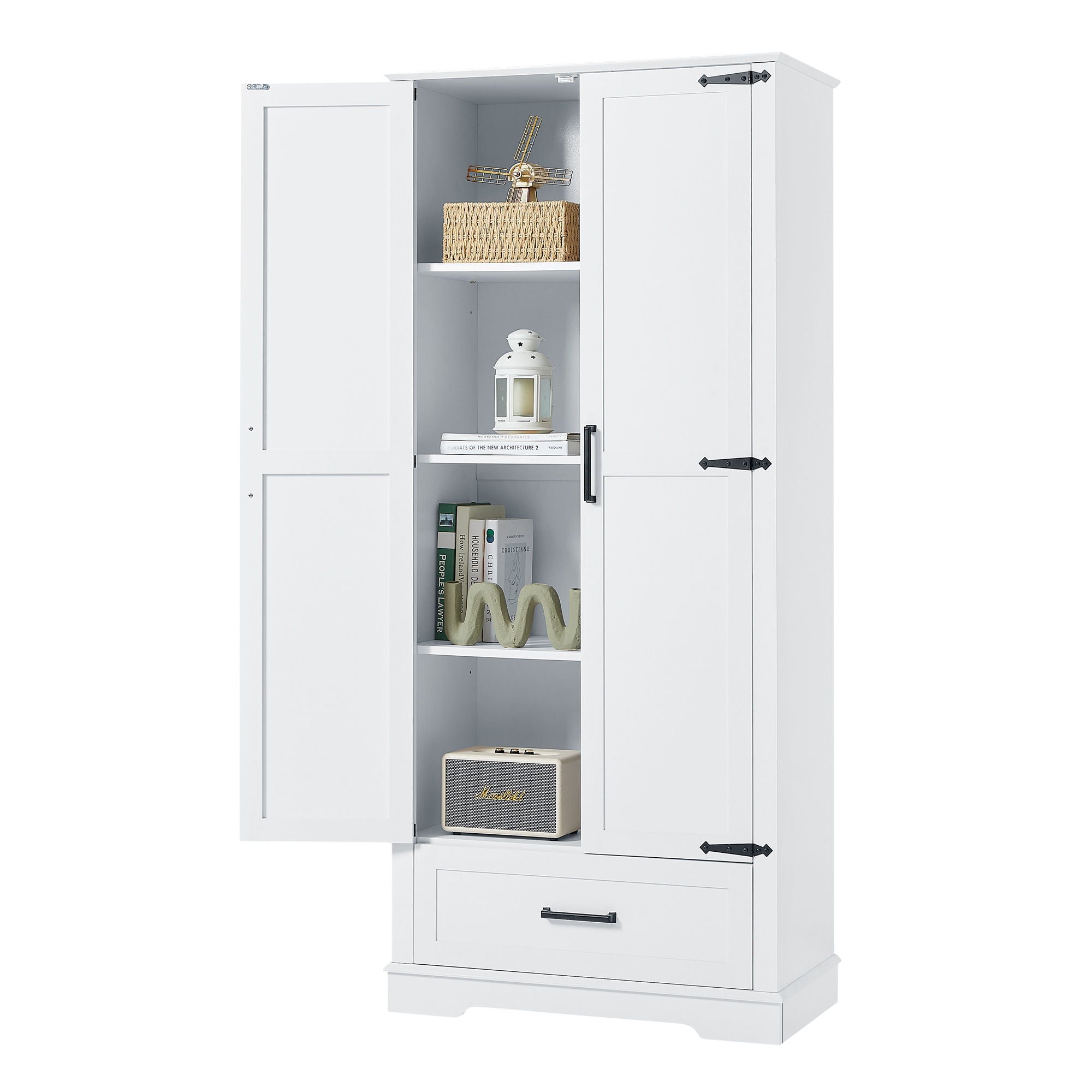 Tall Bathroom Storage Cabinet With 2 Doors And 2 Drawer, Adjustable Shelf - White