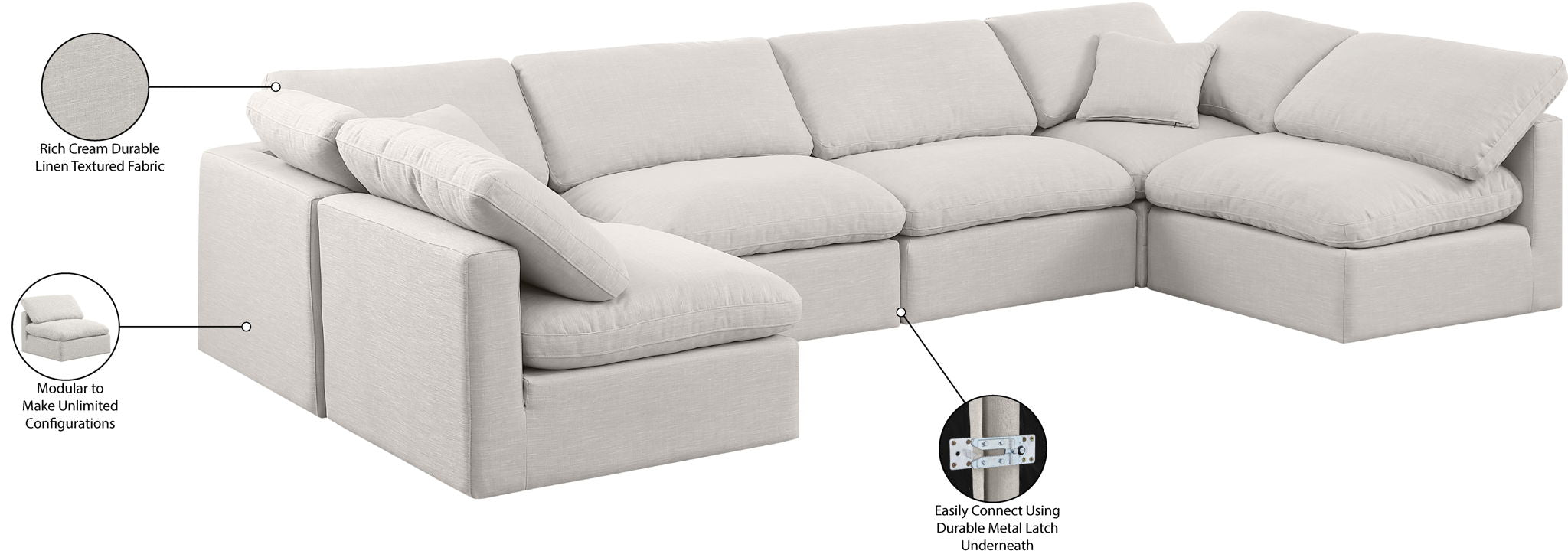 Indulge - Linen 6 Piece Modular U-Shaped Sectional