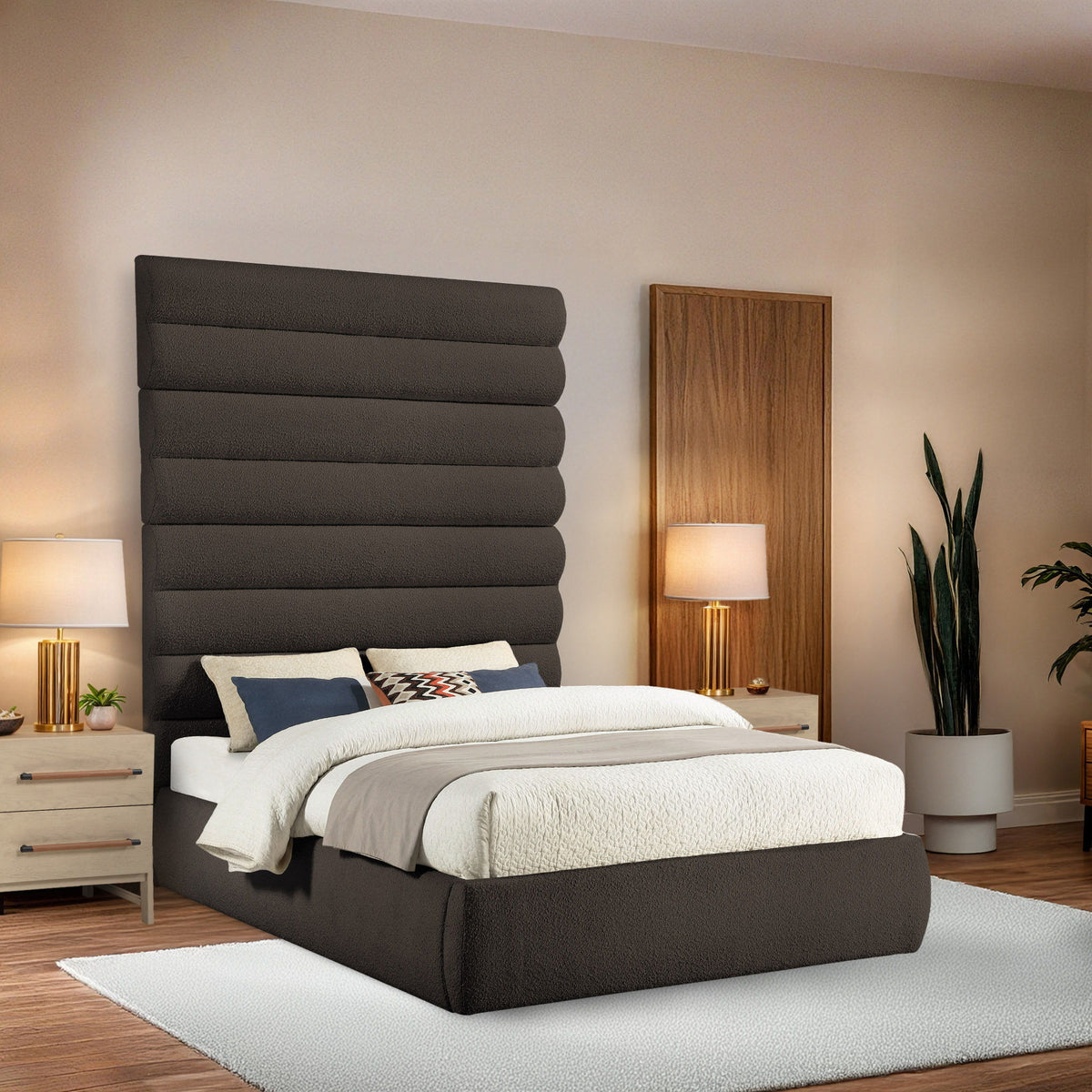 Adam - Boucle Fabric Bed With 89" Headboard