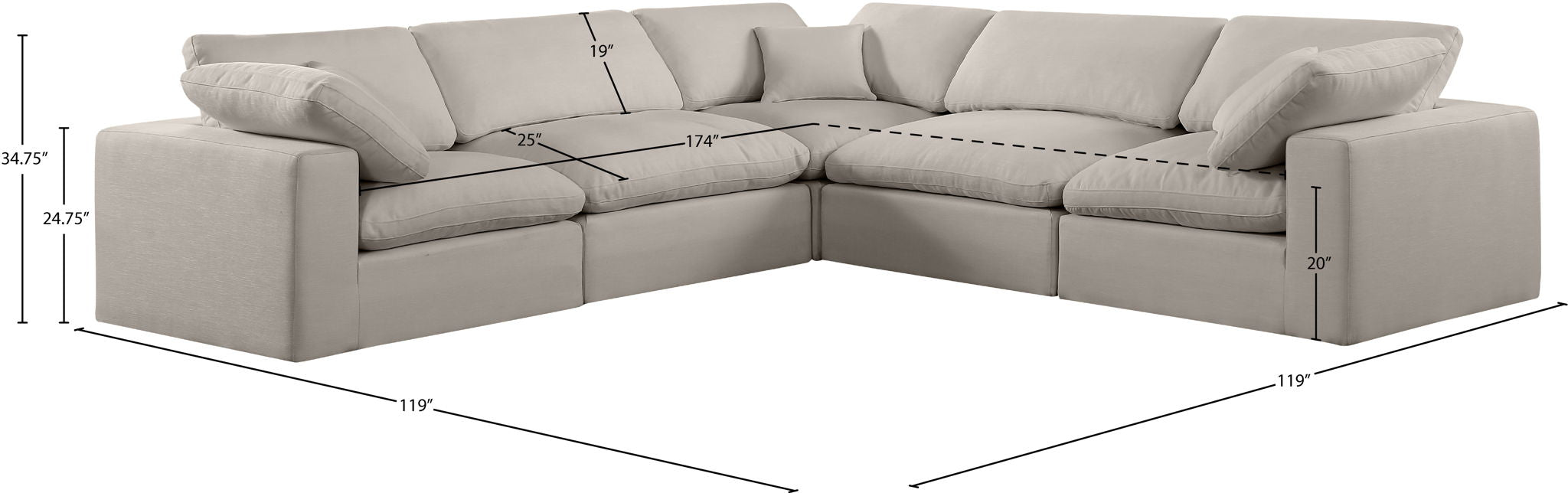 Comfy - 5 Piece Linen Modular Corner Sectional